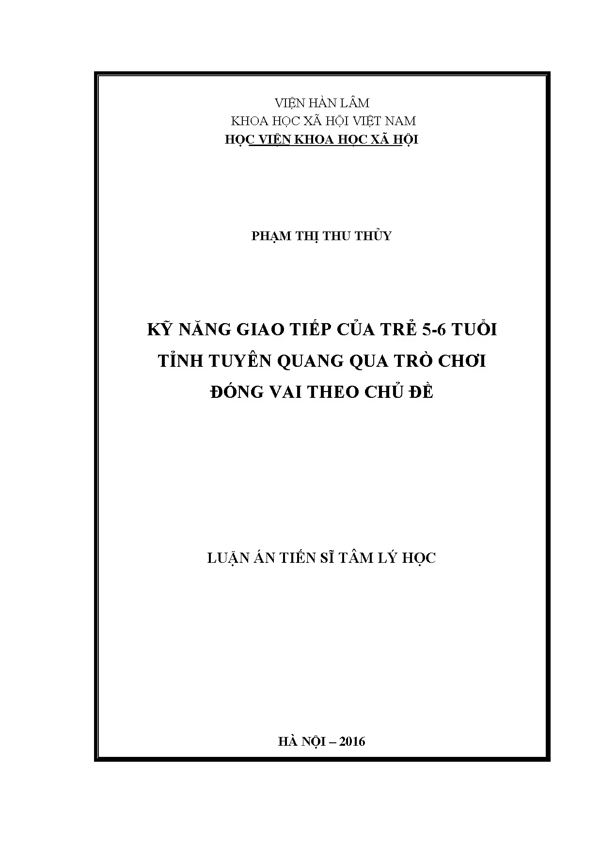 Nghiên cứu kỹ năng giao tiếp trẻ 5-6 tuổi Tuyên Quang qua trò chơi đóng vai