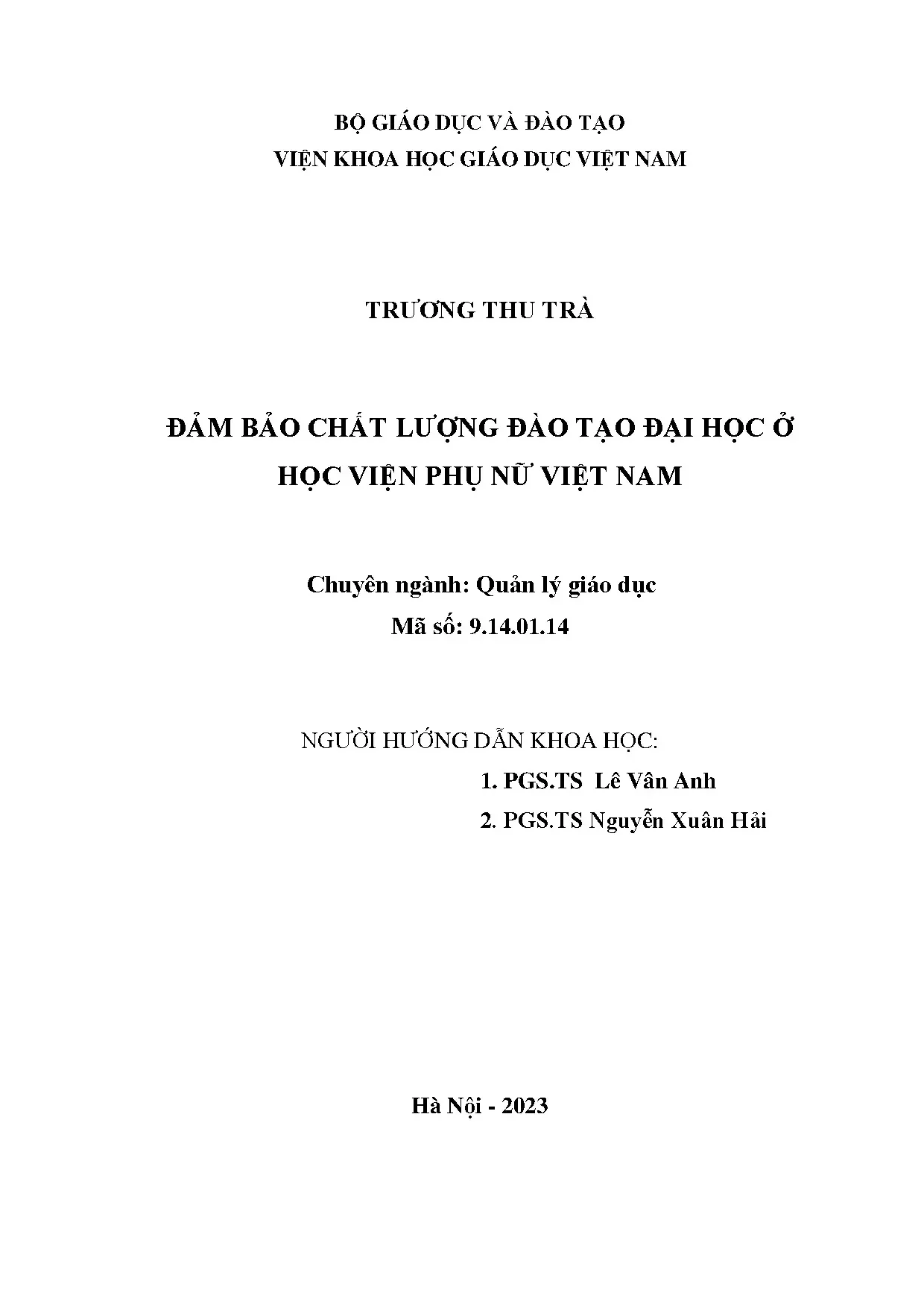 Đảm bảo chất lượng đào tạo đại học ở Học viện Phụ nữ Việt Nam
