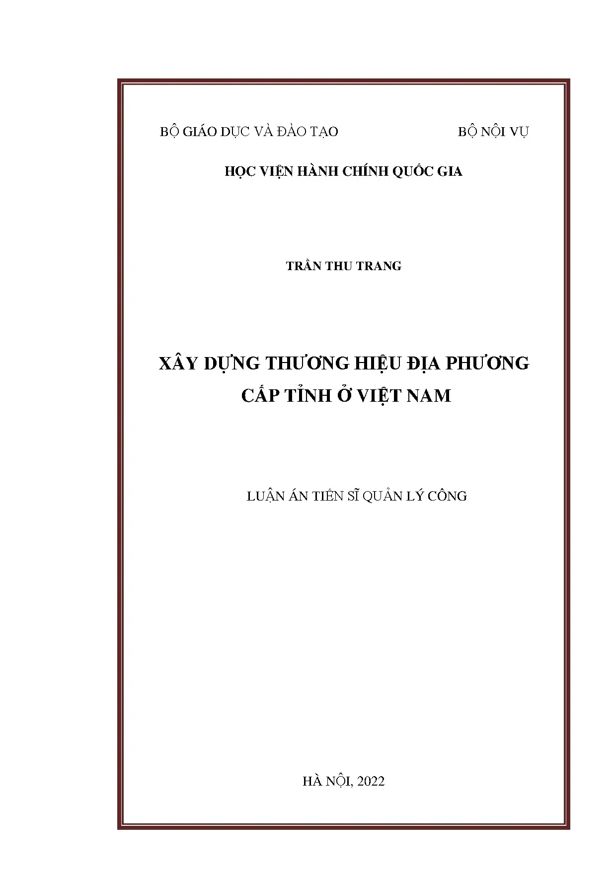 Luận án tiến sĩ xây dựng thương hiệu địa phương cấp tỉnh ở v