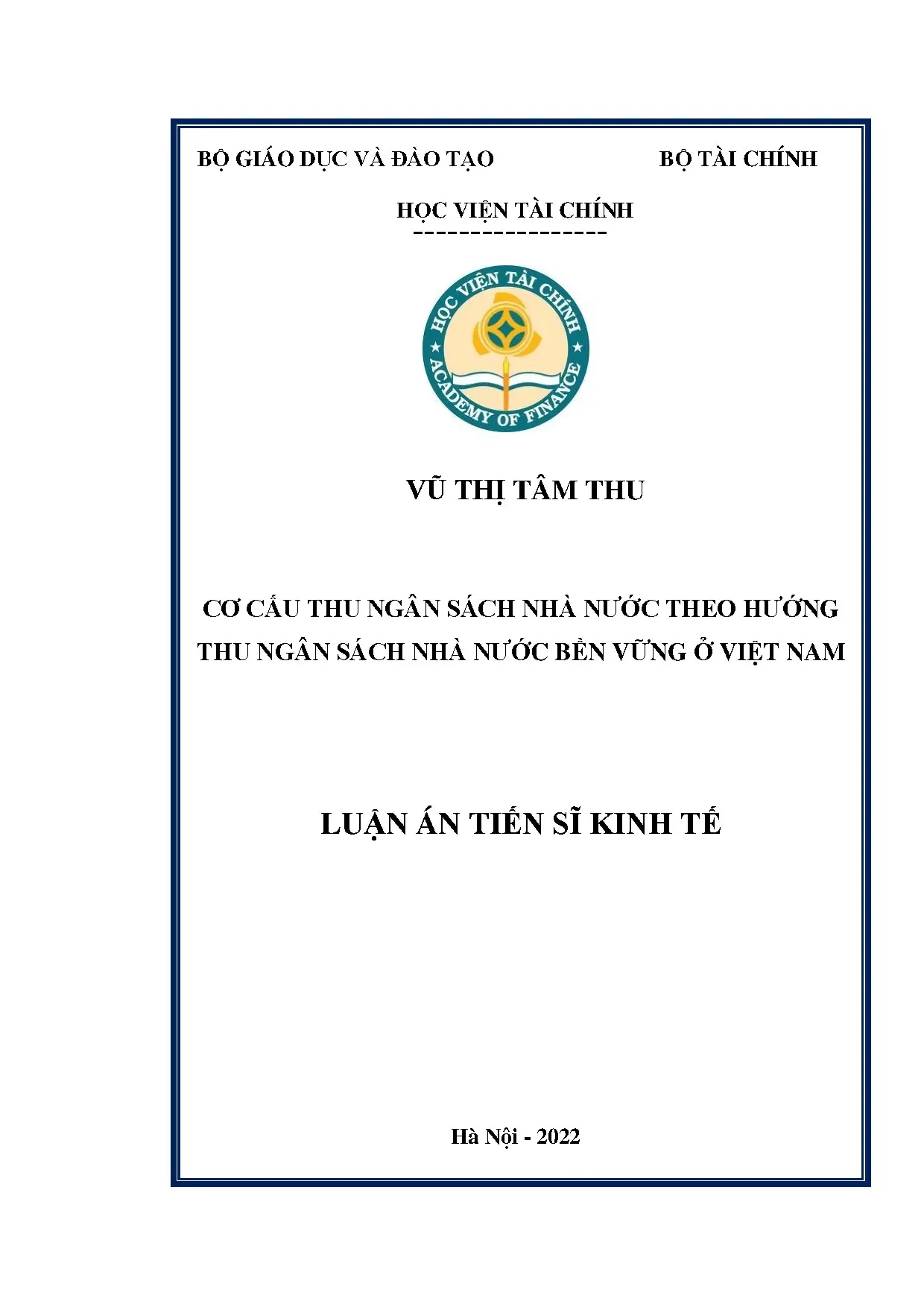 Luận án tiến sĩ cơ cấu thu ngân sách nhà nước theo hướng thu