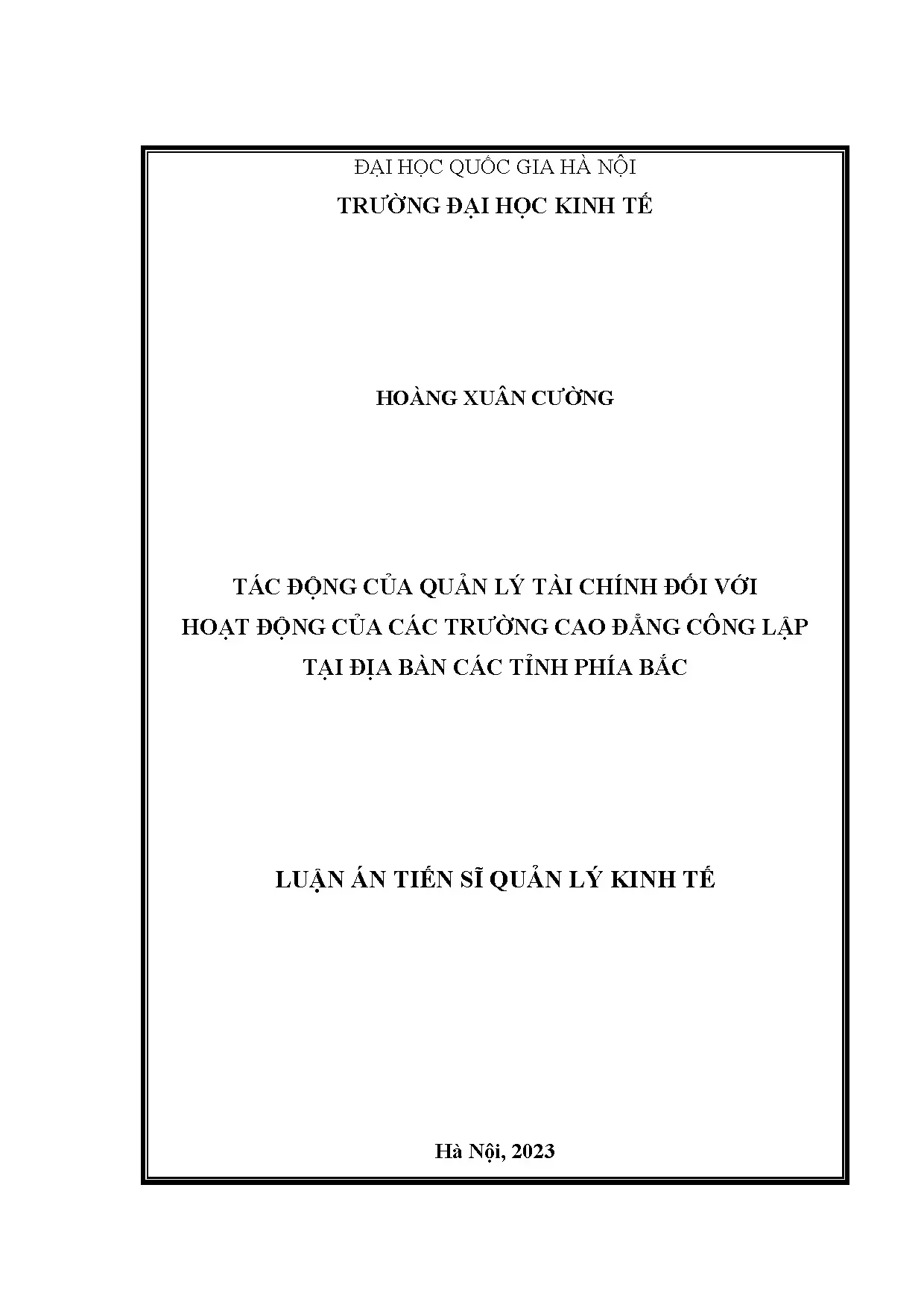 Tác động quản lý tài chính đến hoạt động trường cao đẳng công lập phía Bắc