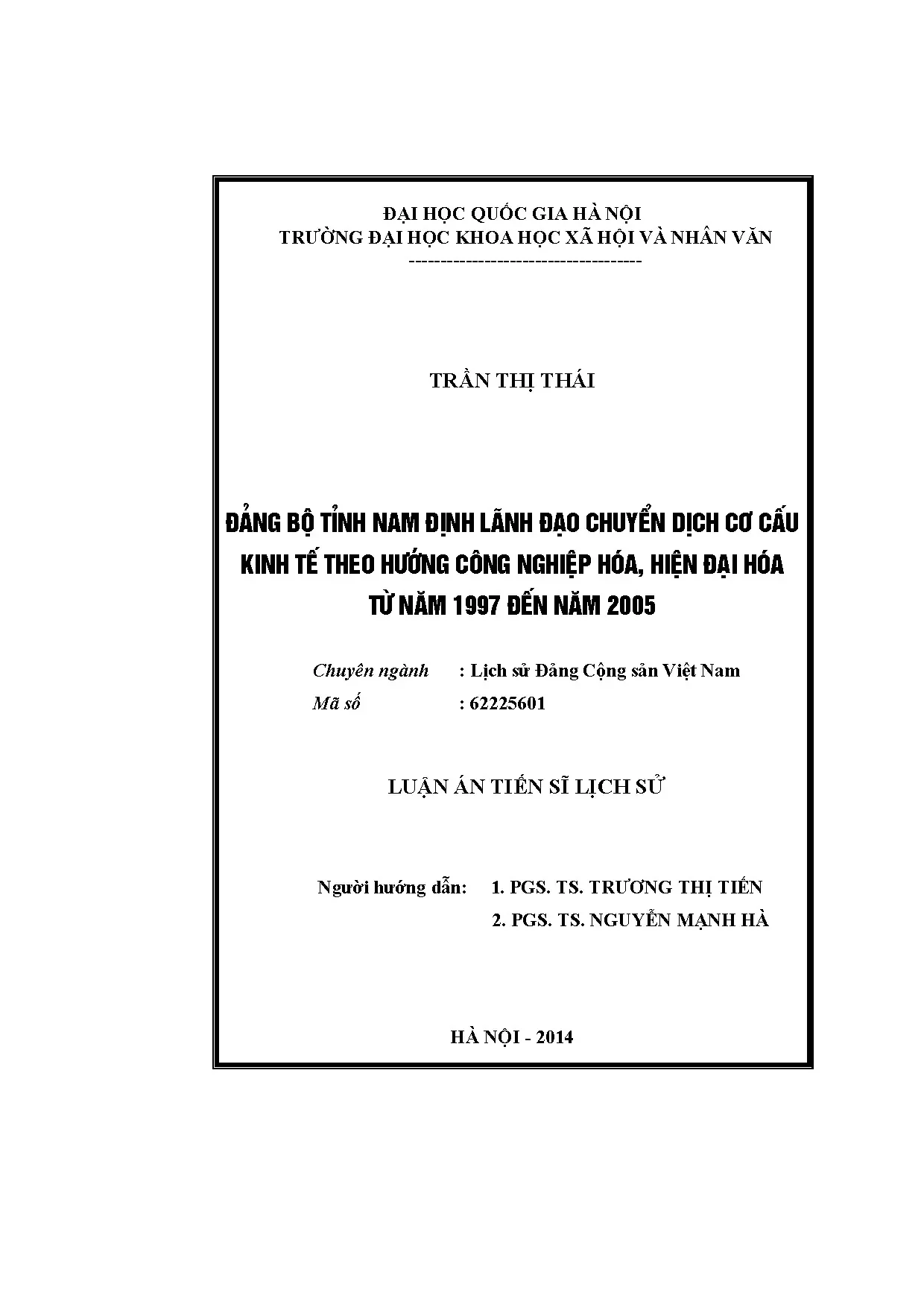 Luận án tiến sĩ đảng bộ tỉnh nam định lãnh đạo chuyển giao c