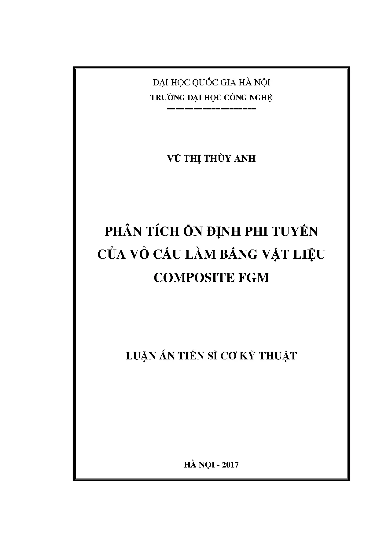 Luận án tiến sĩ phân tích ổn định phi tuyến của vỏ cầu làm b
