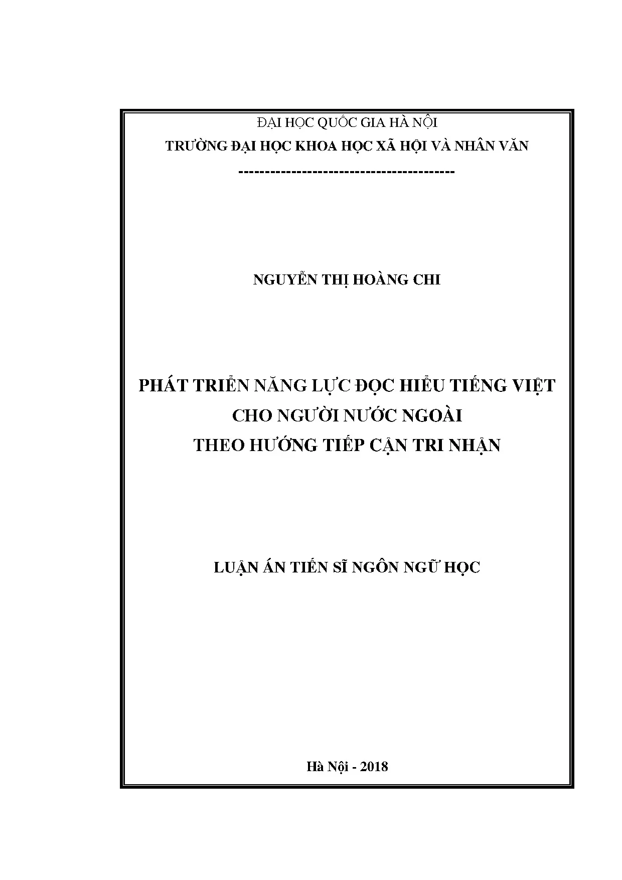 Luận án tiến sĩ phát triển năng lực đọc hiểu tiếng việt cho
