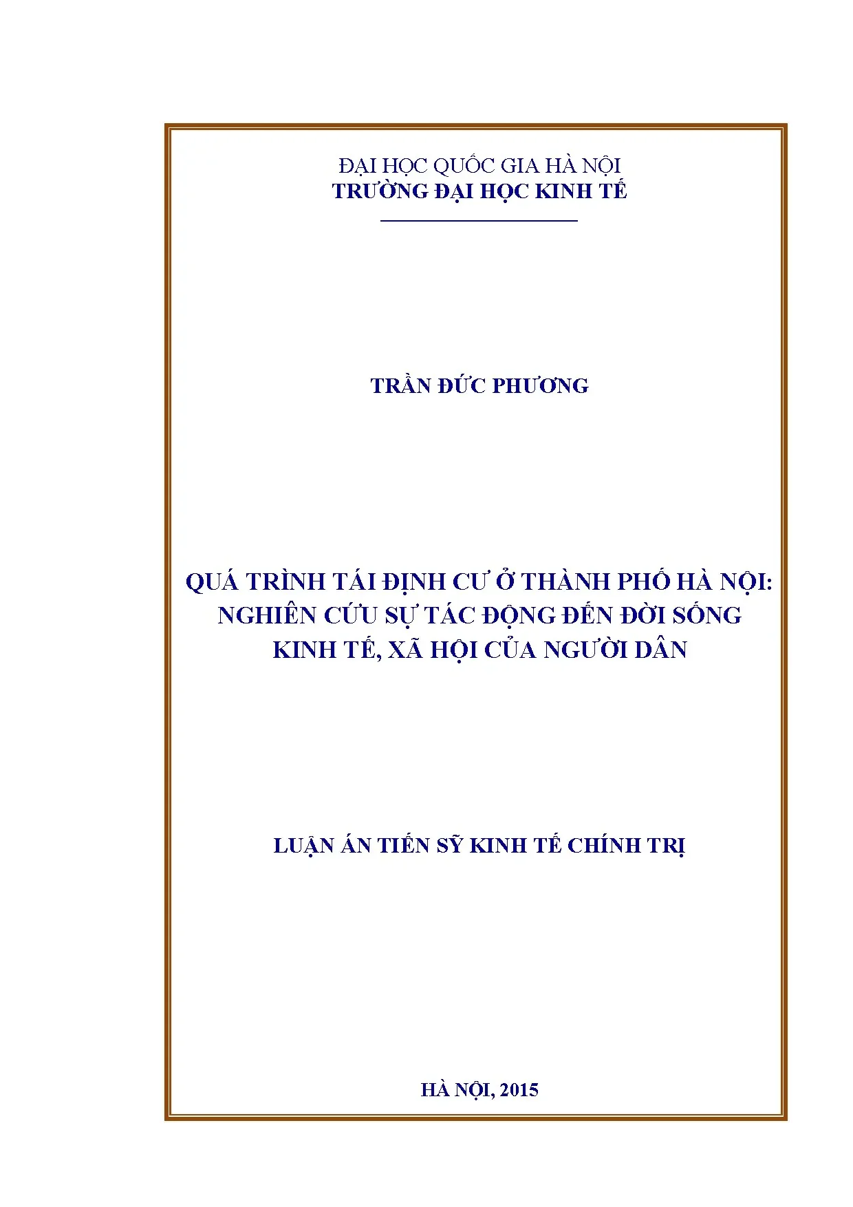 Luận án tiến sĩ quá trình tái định cư ở thành phố hà nội ngh