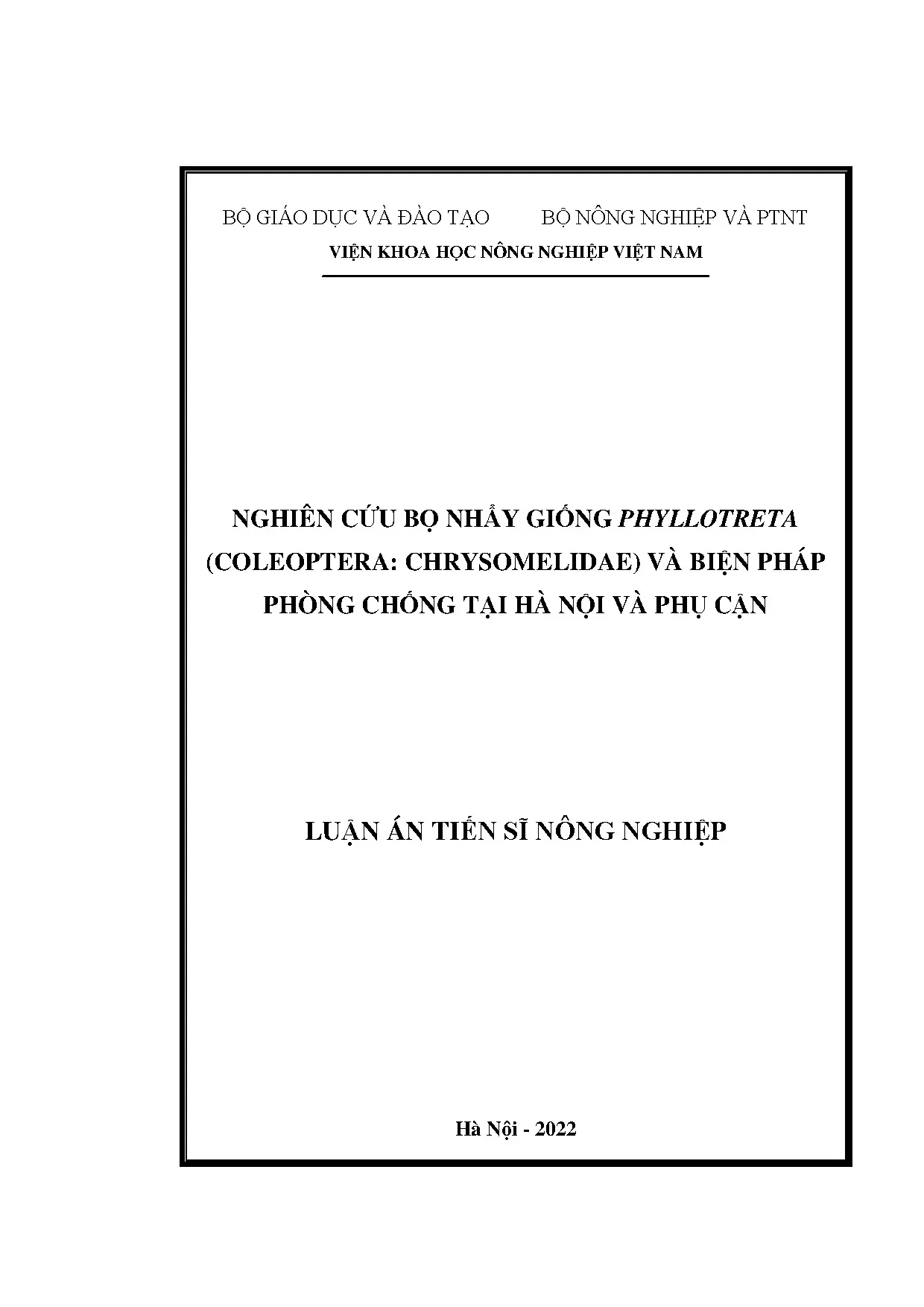 Luận án tiến sĩ nghiên cứu bọ nhảy giống phyllotreta coleopt
