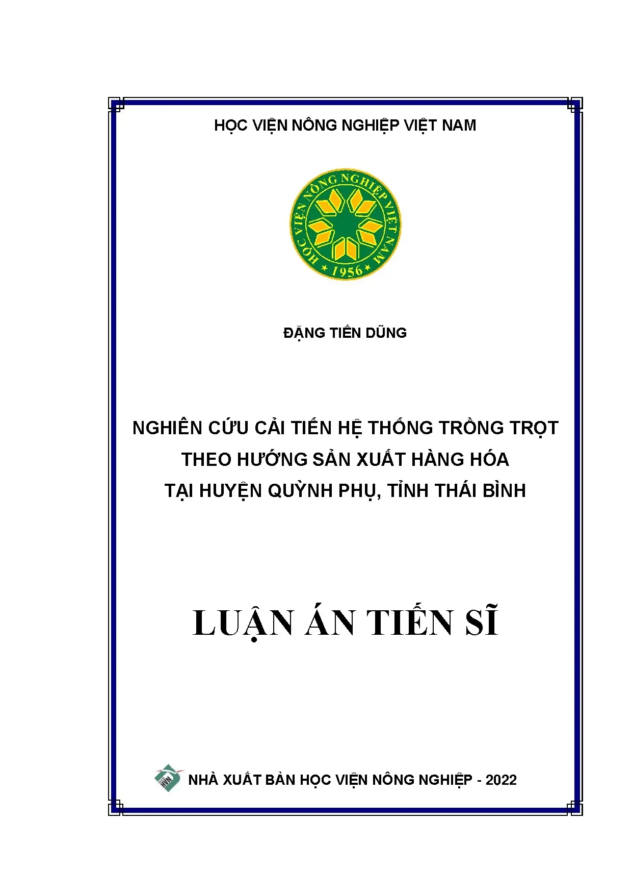 Luận án tiến sĩ nghiên cứu cải tiến hệ thống trồng trọt theo