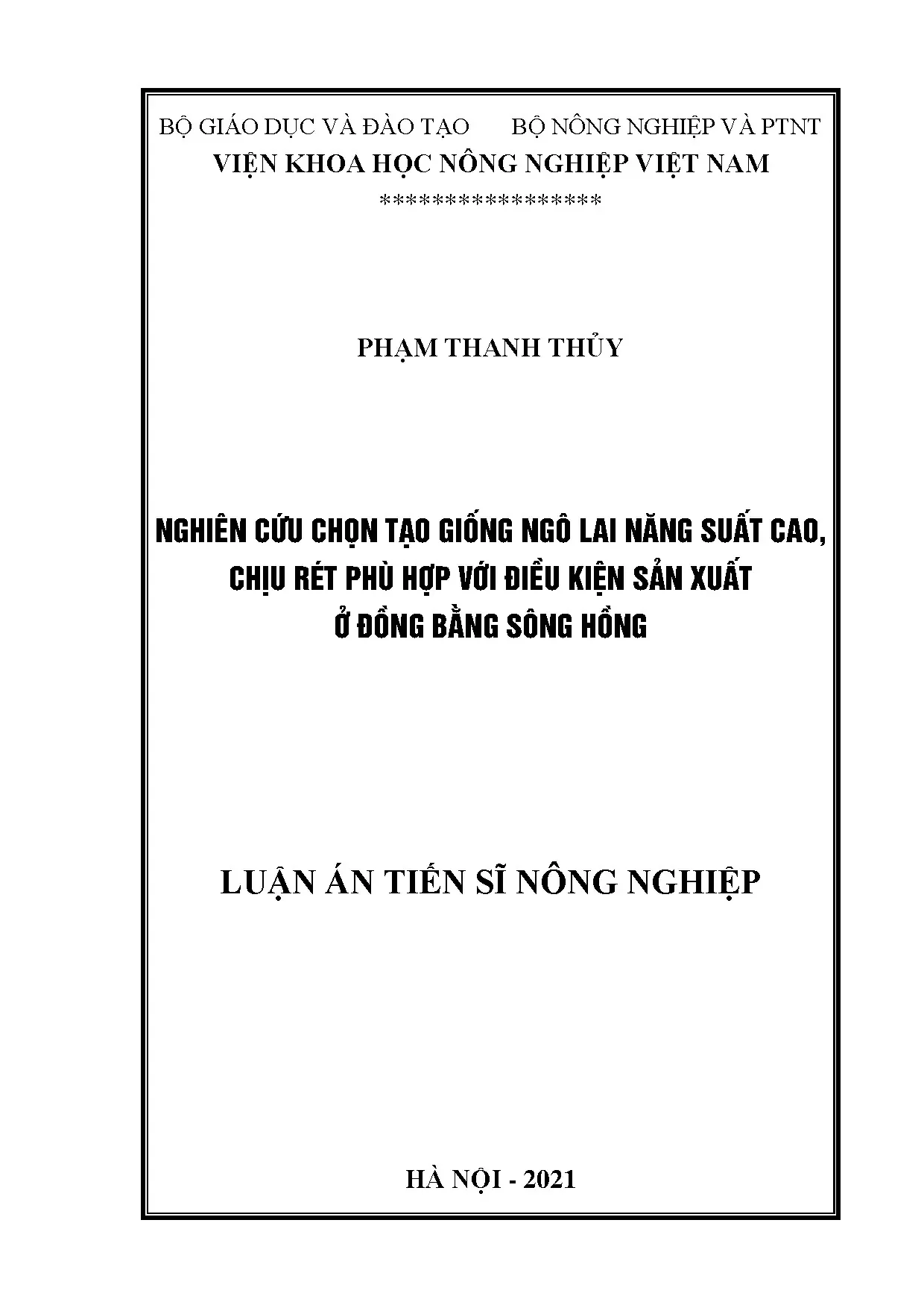 Nghiên cứu chọn tạo giống ngô lai chịu rét ở đồng bằng sông Hồng