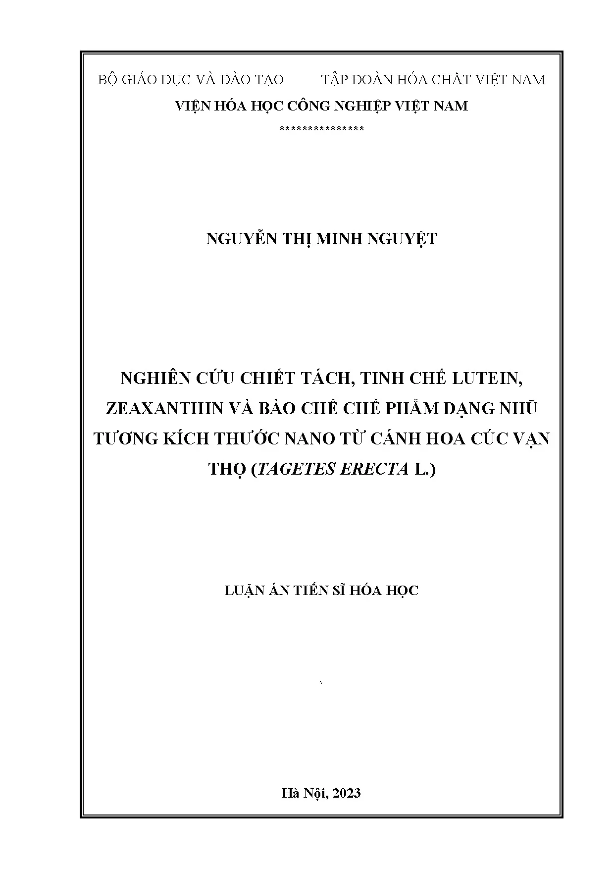 Luận án tiến sĩ hóa học nghiên cứu chiết tách tinh chế lutei