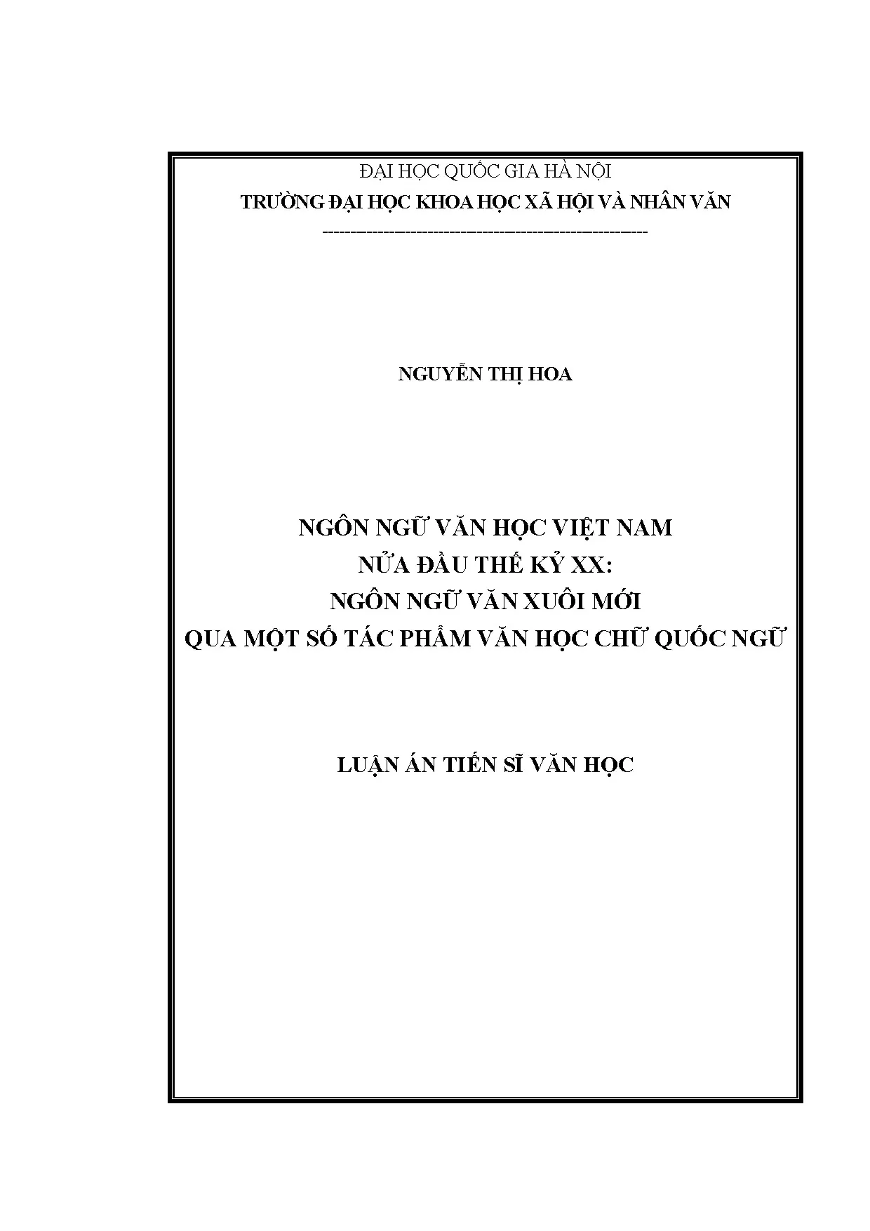 Luận án tiến sĩ ngôn ngữ văn học việt nam nửa đầu thế kỷ xx