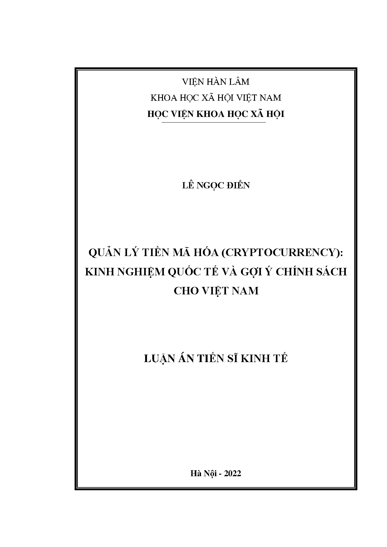 Luận án tiến sĩ quản lý tiền mã hóa cryptoccurency kinh nghi