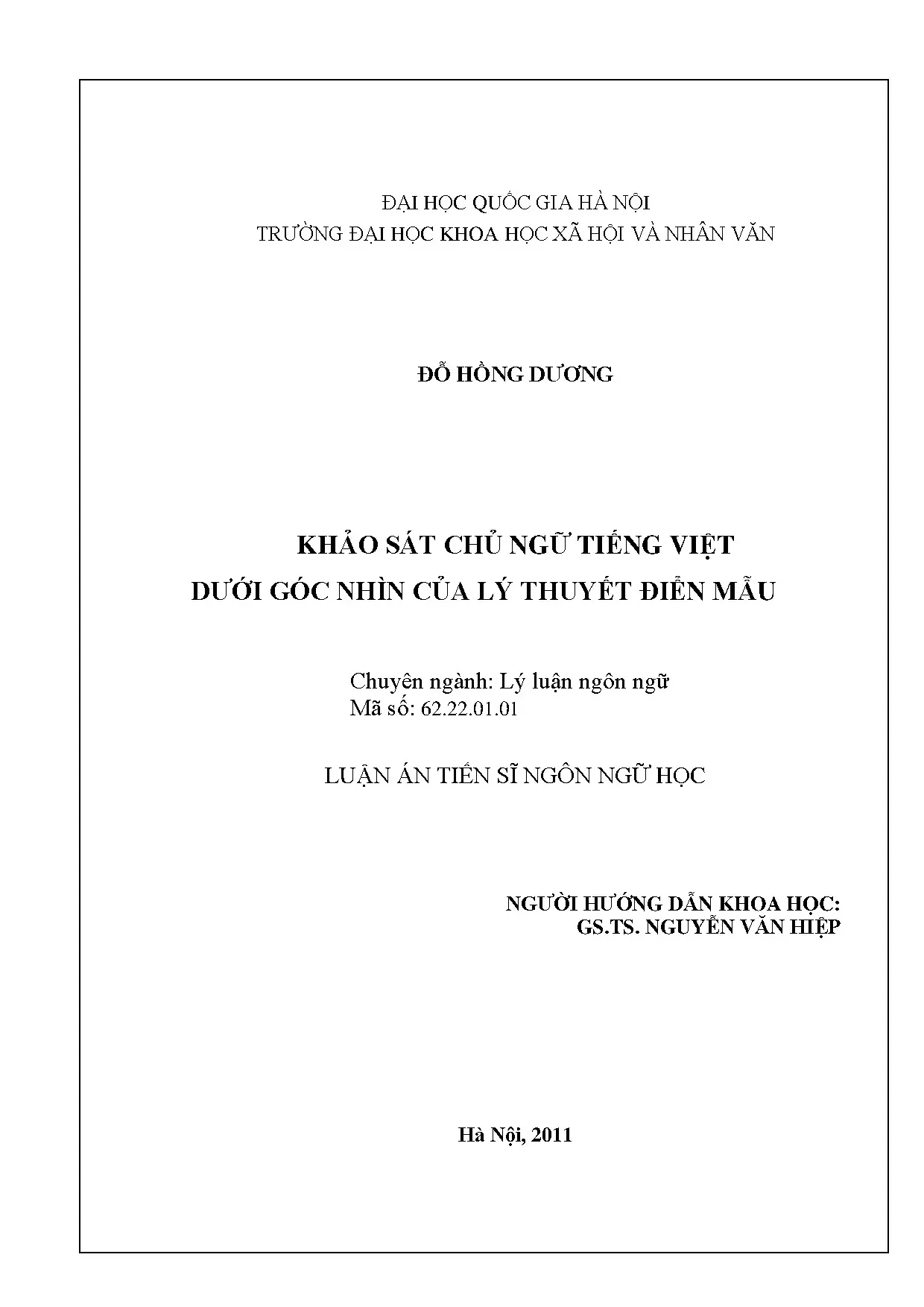 Luận án tiến sĩ khảo sát chủ ngữ tiếng việt dưới góc nhìn củ