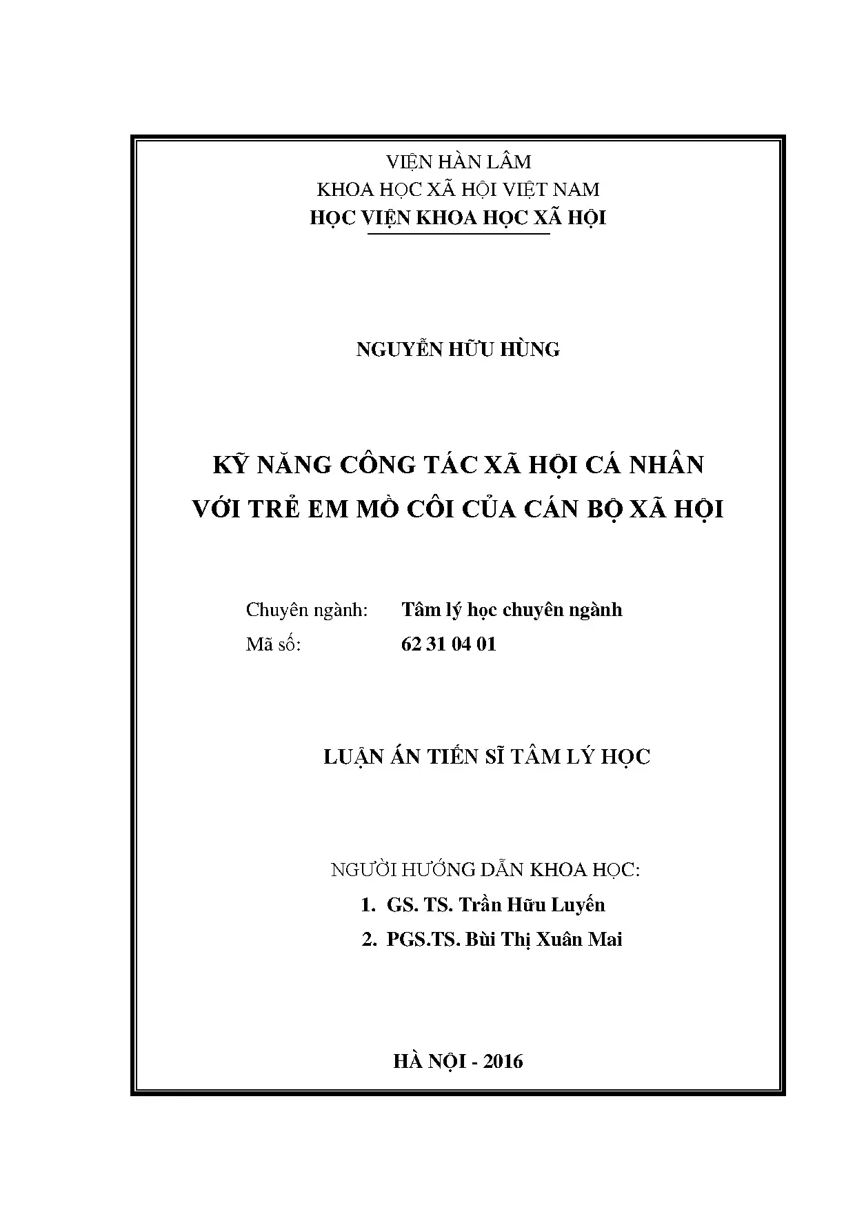 Kỹ năng CTXH cá nhân với trẻ mồ côi của cán bộ xã hội