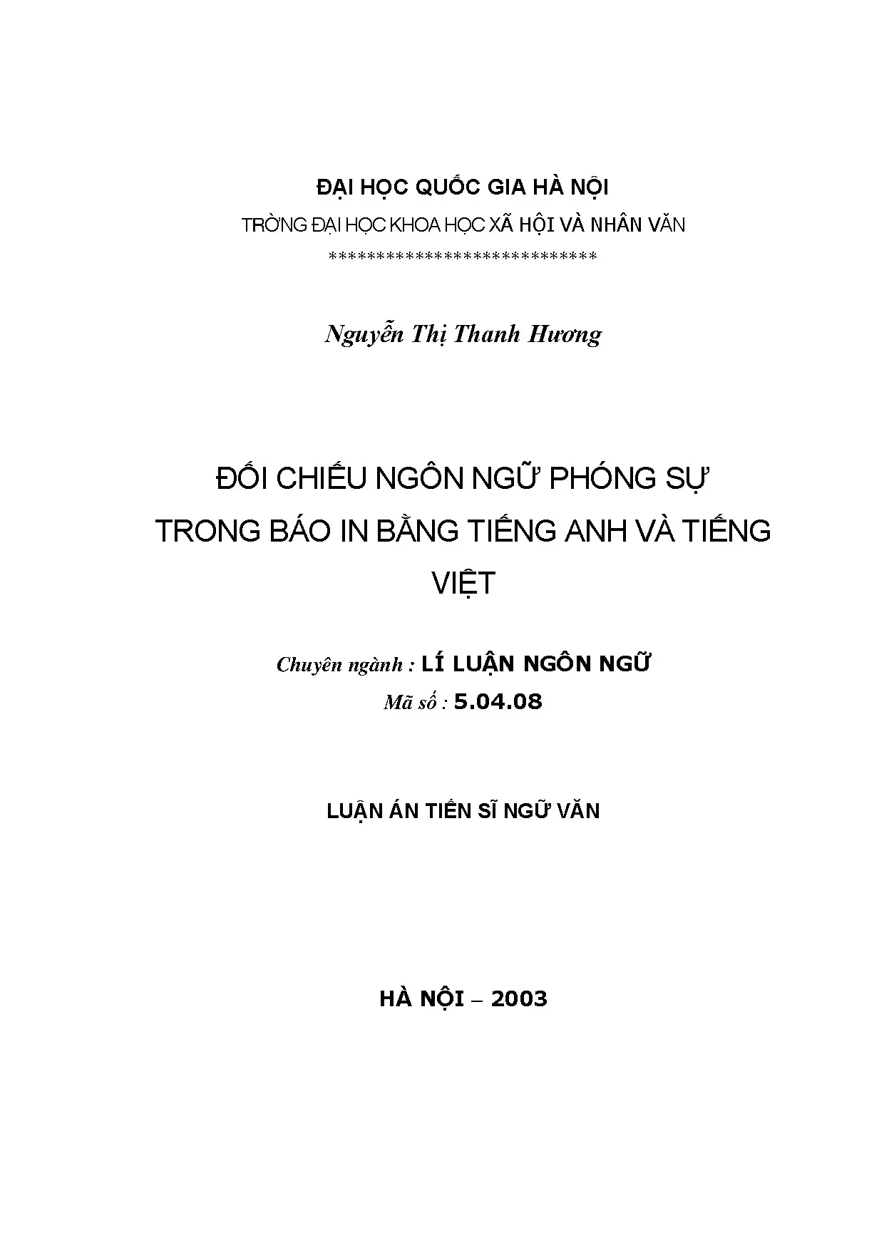 Luận án tiến sĩ đối chiếu ngôn ngữ phóng sự trong báo in bằn