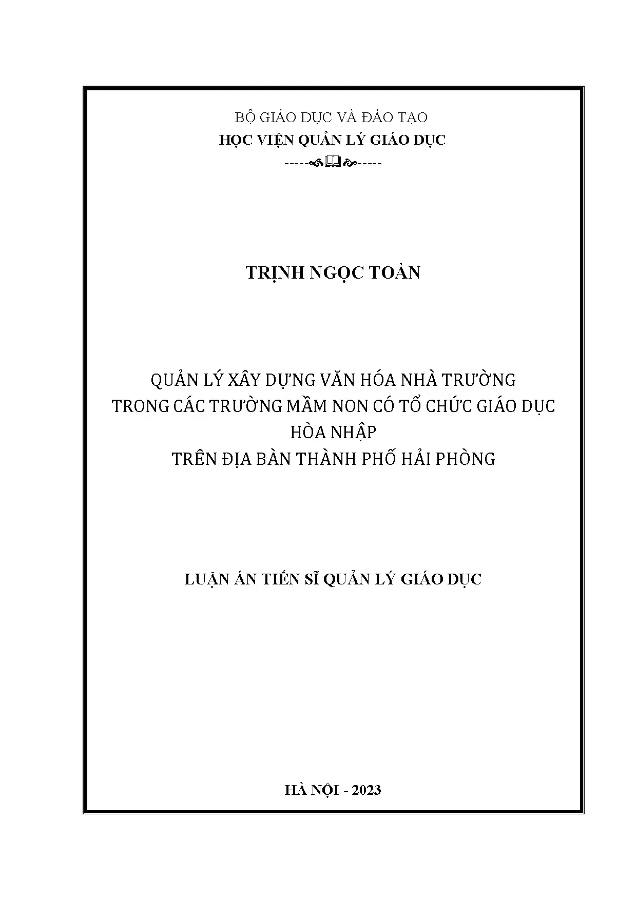 Quản lý văn hóa nhà trường trong mầm non hòa nhập tại Hải Phòng