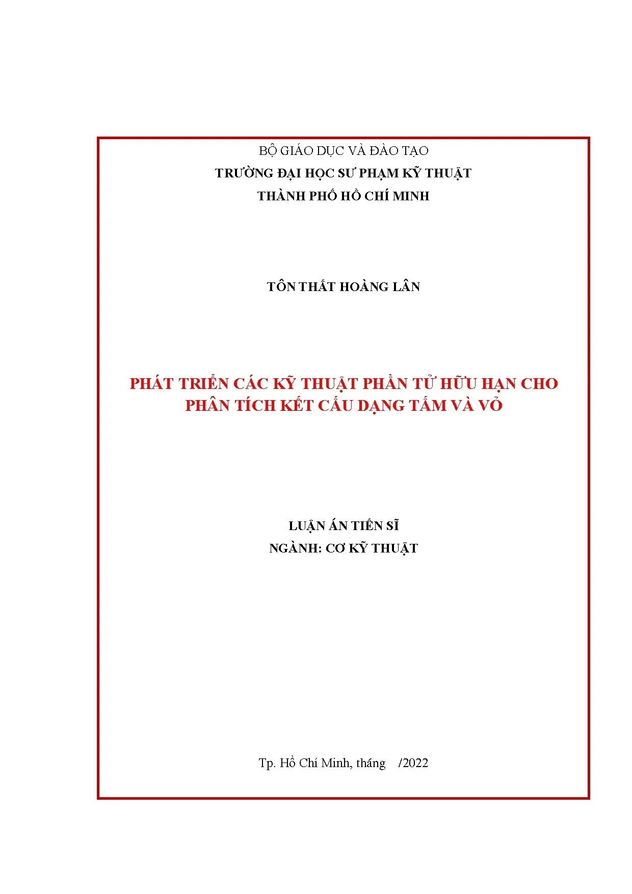 Luận án tiến sĩ phát triển các kỹ thuật phần tử hữu hạn cho