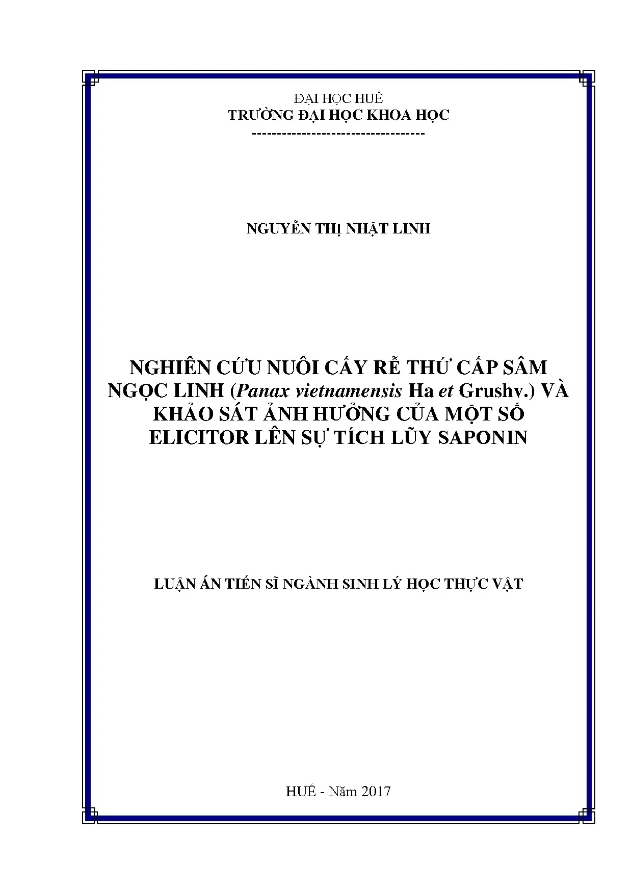 Nghiên cứu nuôi cấy rễ thứ cấp sâm ngọc linh và elicitor