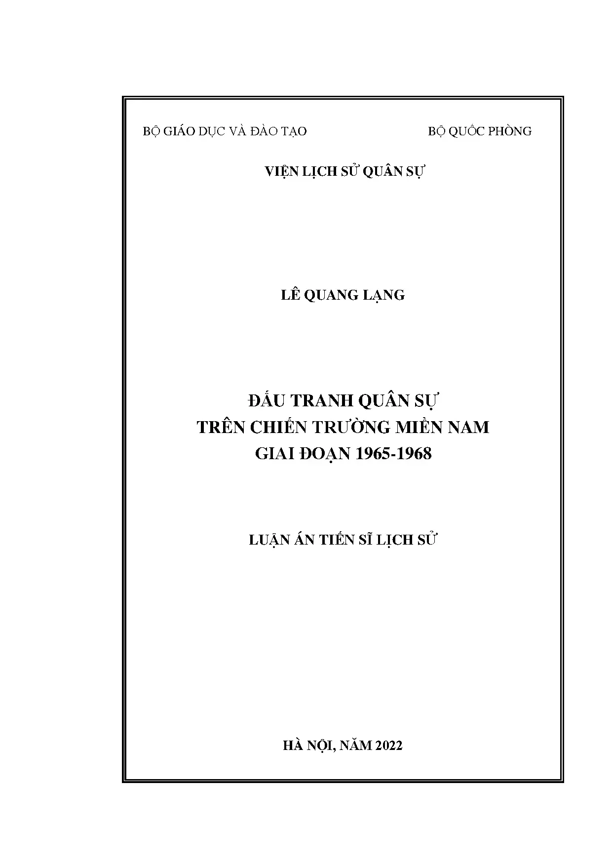 Luận án tiến sĩ đấu tranh quân sự trên chiến trường miền nam