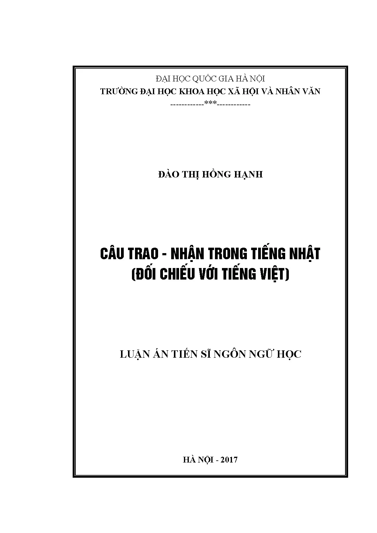 Luận án tiến sĩ câu trao nhận trong tiếng nhật đối chiếu với