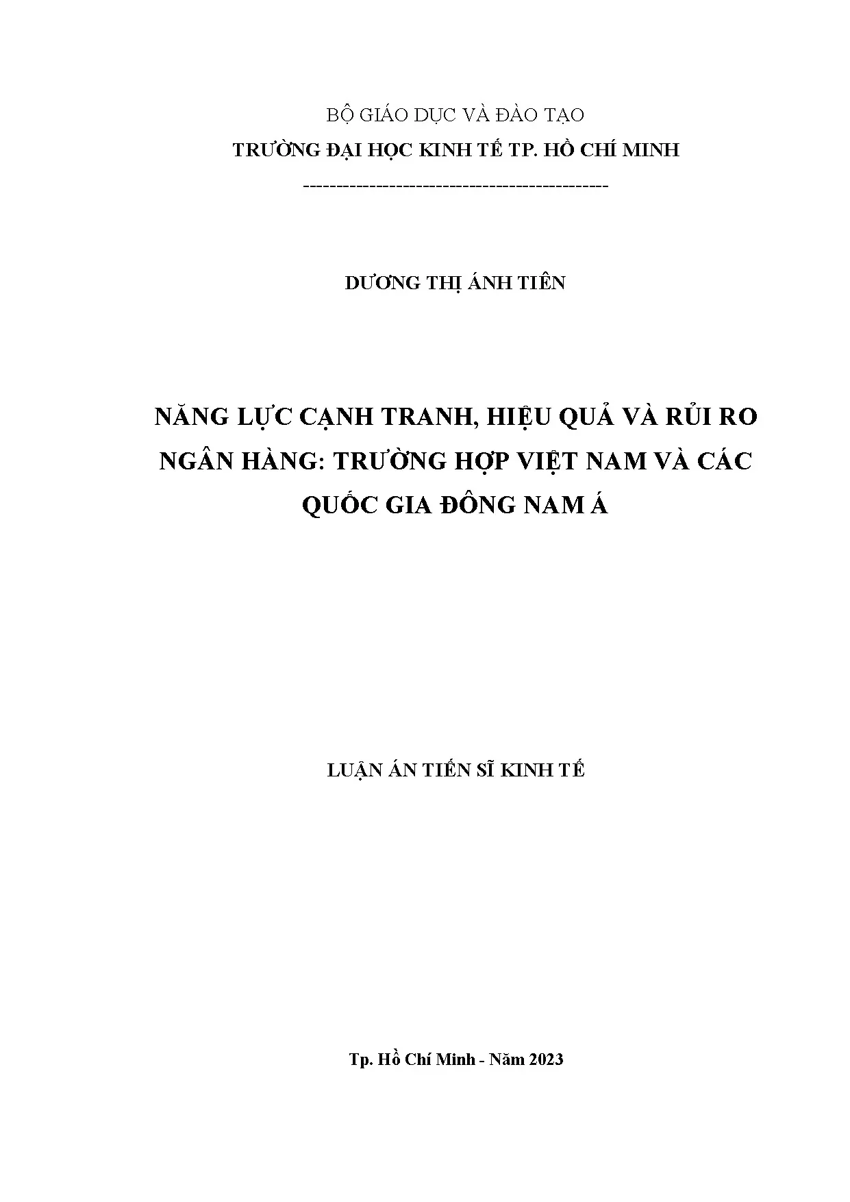 Năng lực cạnh tranh, hiệu quả và rủi ro ngân hàng VN-ĐNA