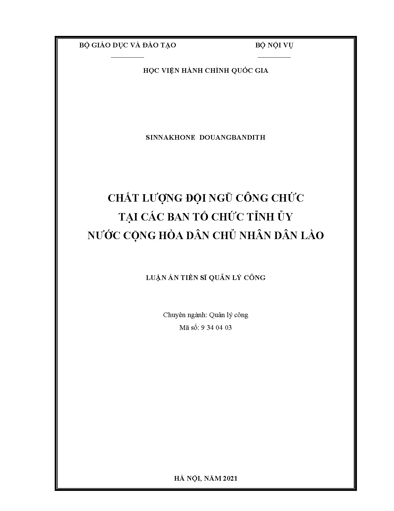 Nghiên cứu chất lượng công chức Ban Tổ chức Tỉnh ủy Lào