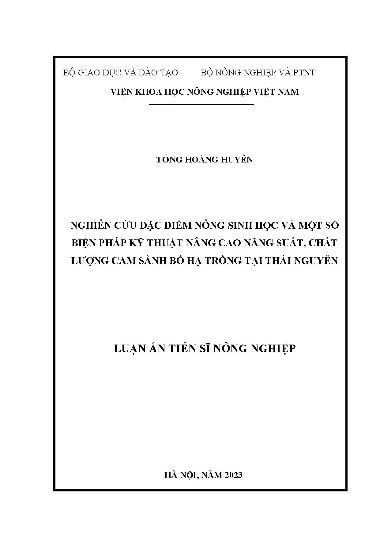 Nghiên cứu đặc điểm nông sinh học và biện pháp kỹ thuật cam sành Bố Hạ