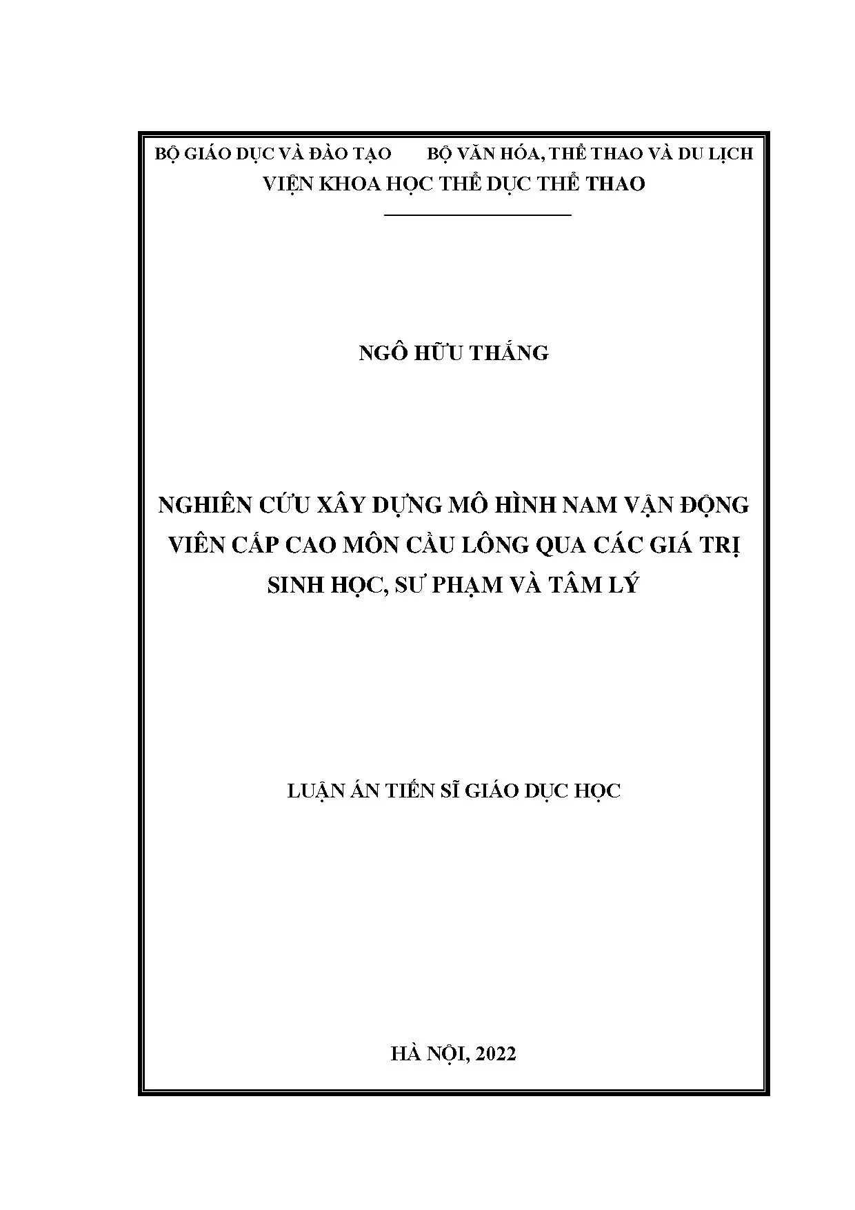 Luận án tiến sĩ nghiên cứu xây dựng mô hình nam vận động viê