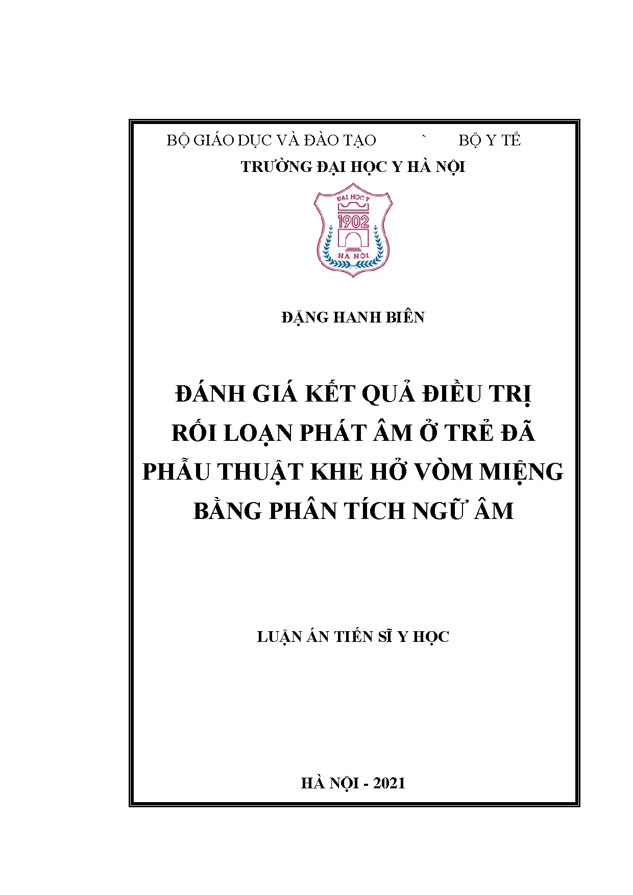 Luận án tiến sĩ đánh giá kết quả điều trị rối loạn phát âm ở