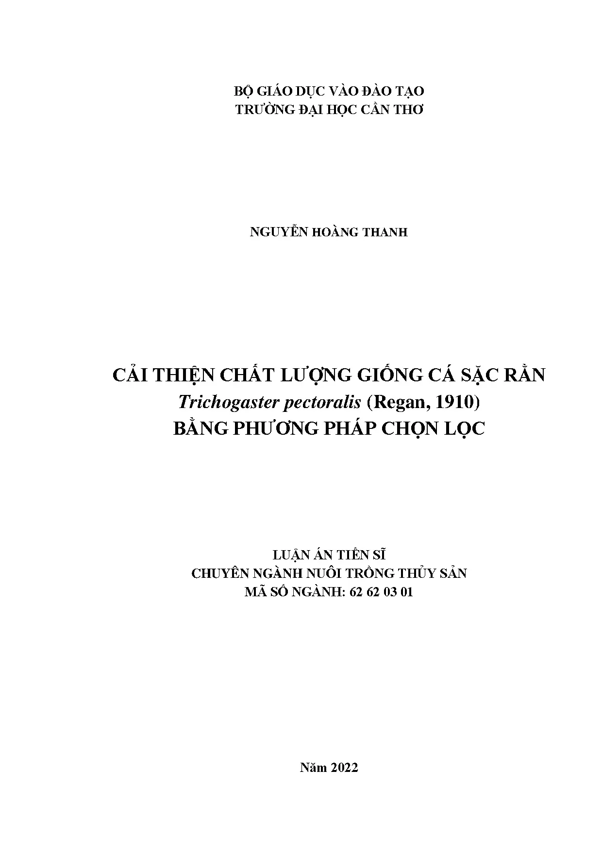 Luận án tiến sĩ cải thiện giống cá sặc rằn trichogaster pect