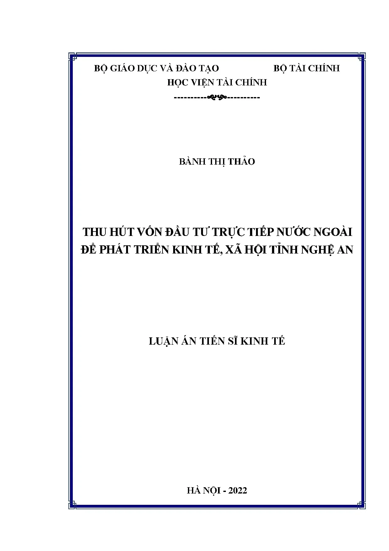 Luận án tiến sĩ thu hút vốn đầu tư trực tiếp nước ngoài để p