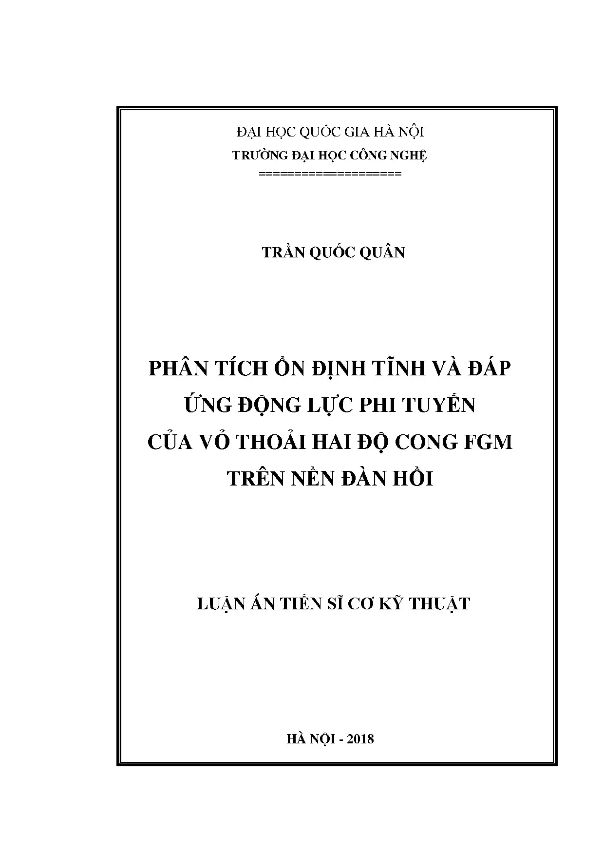 Luận án tiến sĩ phân tích ổn định tĩnh và đáp ứng động lực p