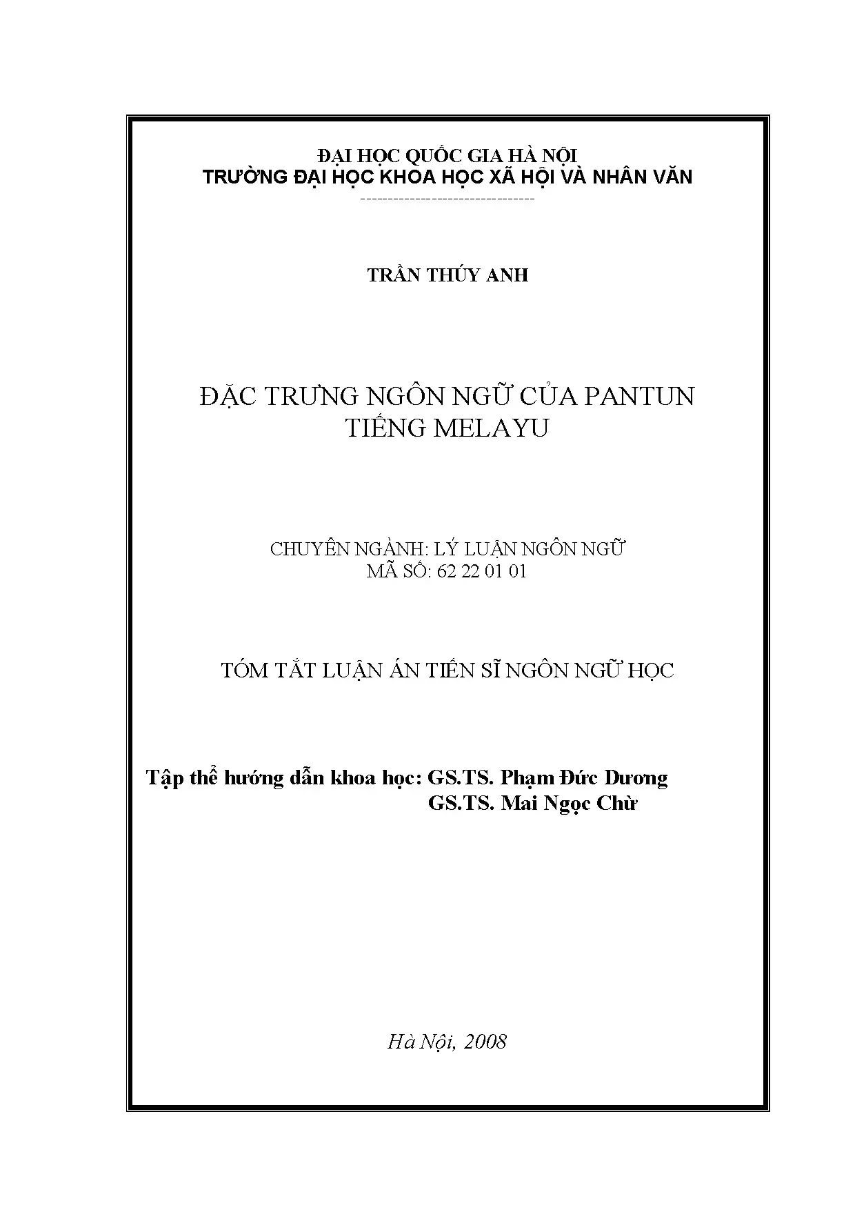 Luận án tiến sĩ đặc trưng ngôn ngữ của pantun tiếng melayu