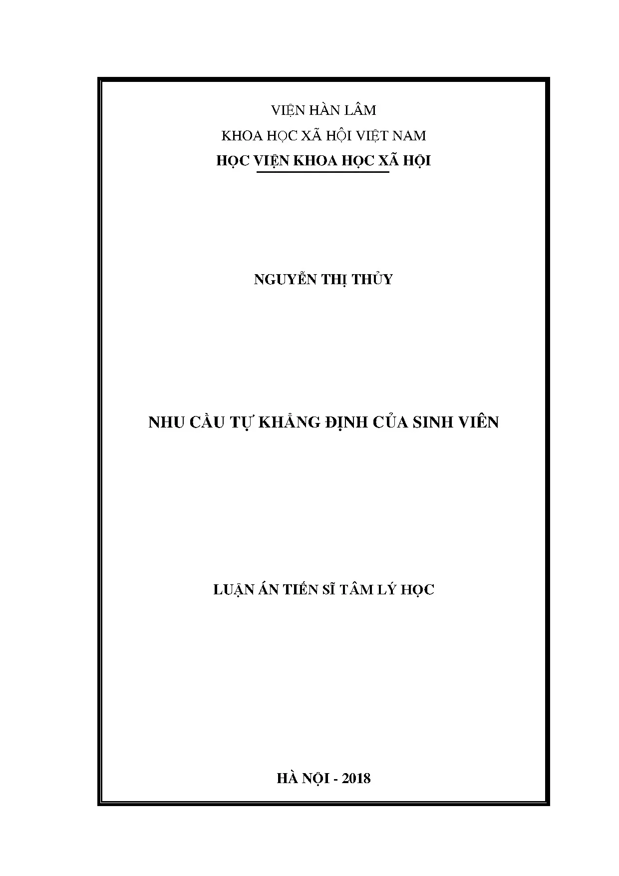 Nhu cầu tự khẳng định của sinh viên: Luận án Tiến sĩ Tâm lý học