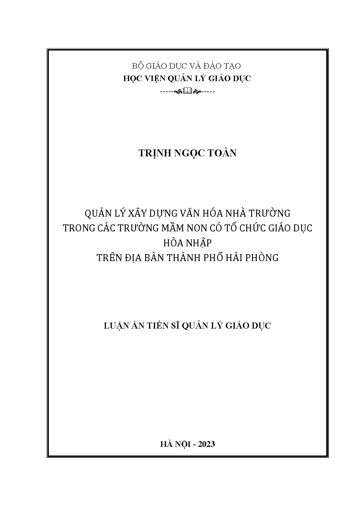 Quản lý văn hóa nhà trường mầm non giáo dục hòa nhập Hải Phòng