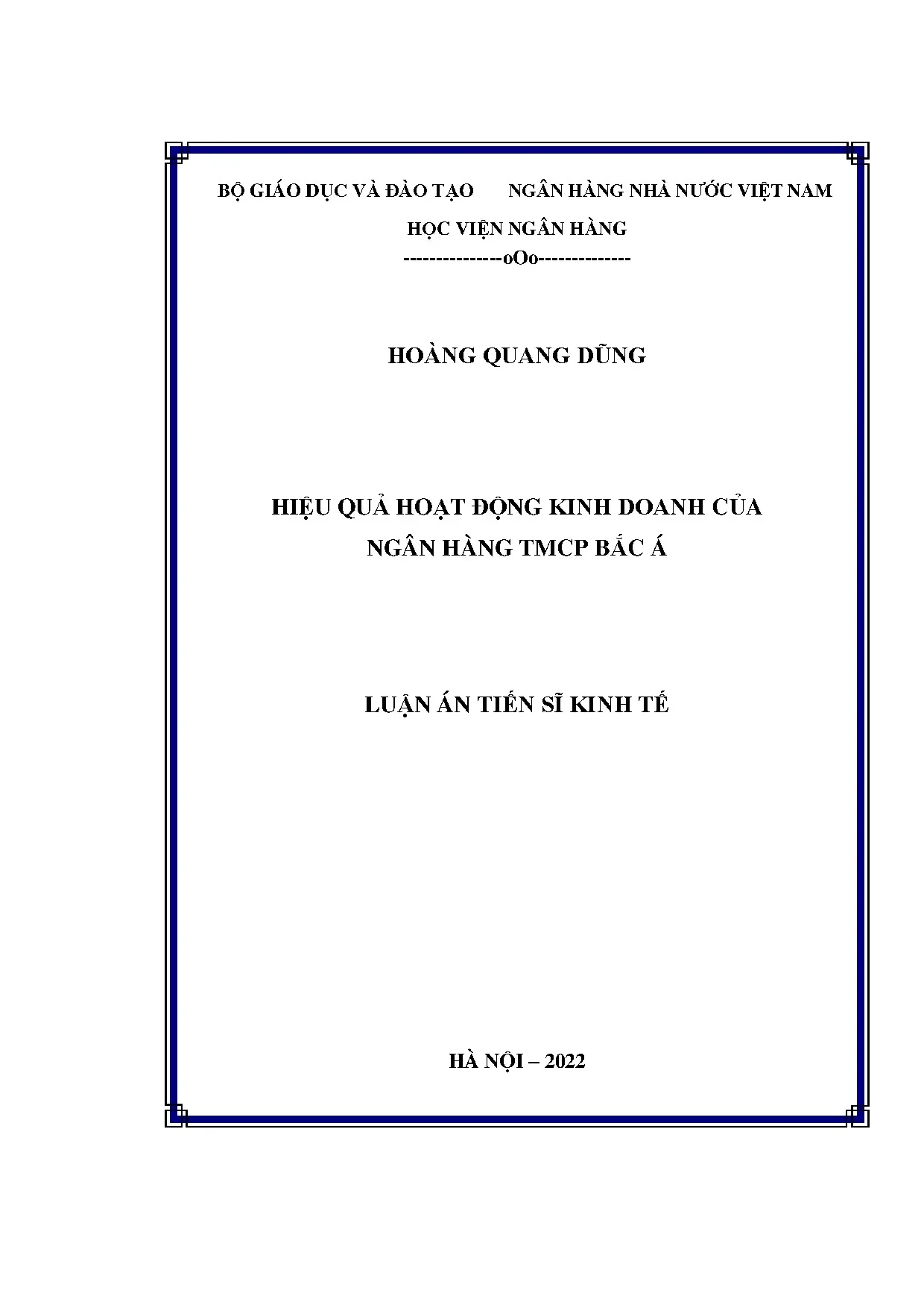 Luận án tiến sĩ hiệu quả hoạt động kinh doanh của ngân hàng