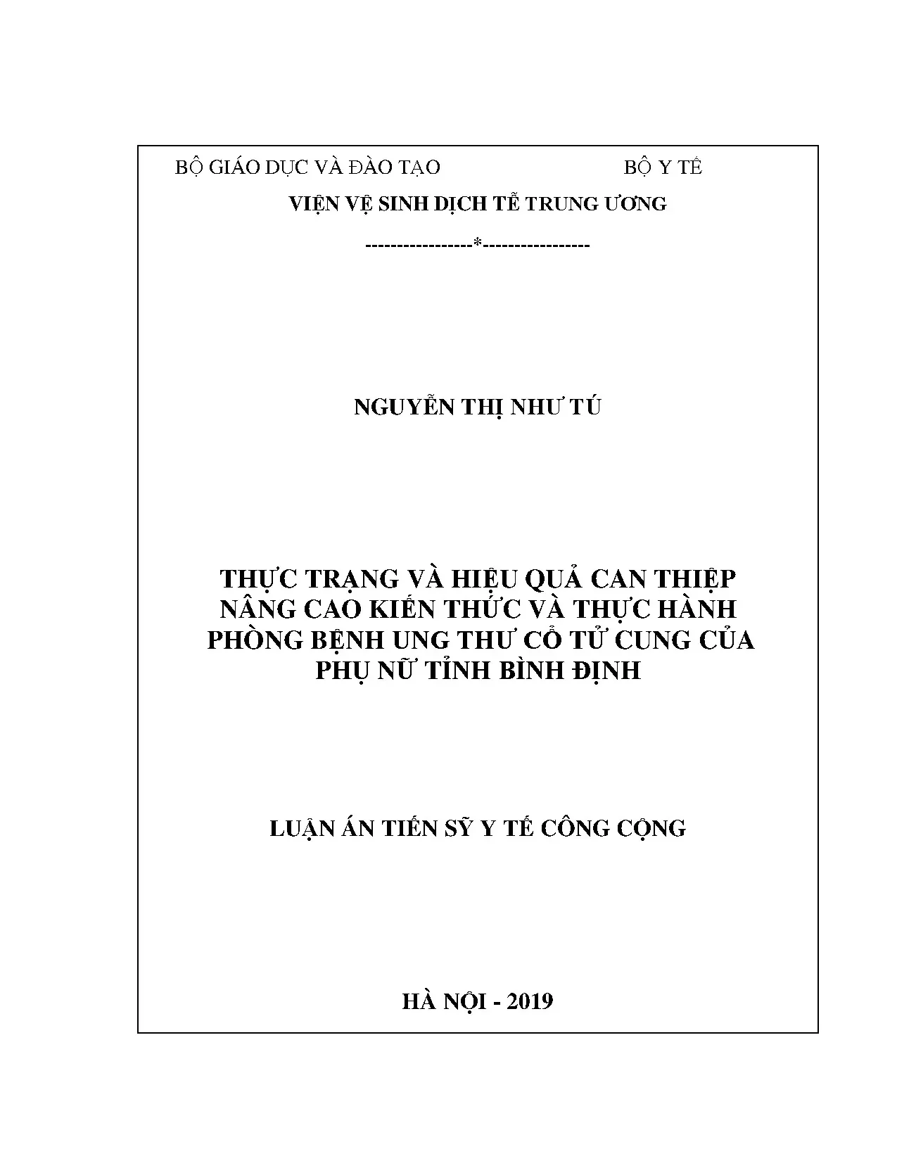 Luận án thực trạng và hiệu quả can thiệp phòng ung thư cổ tử cung