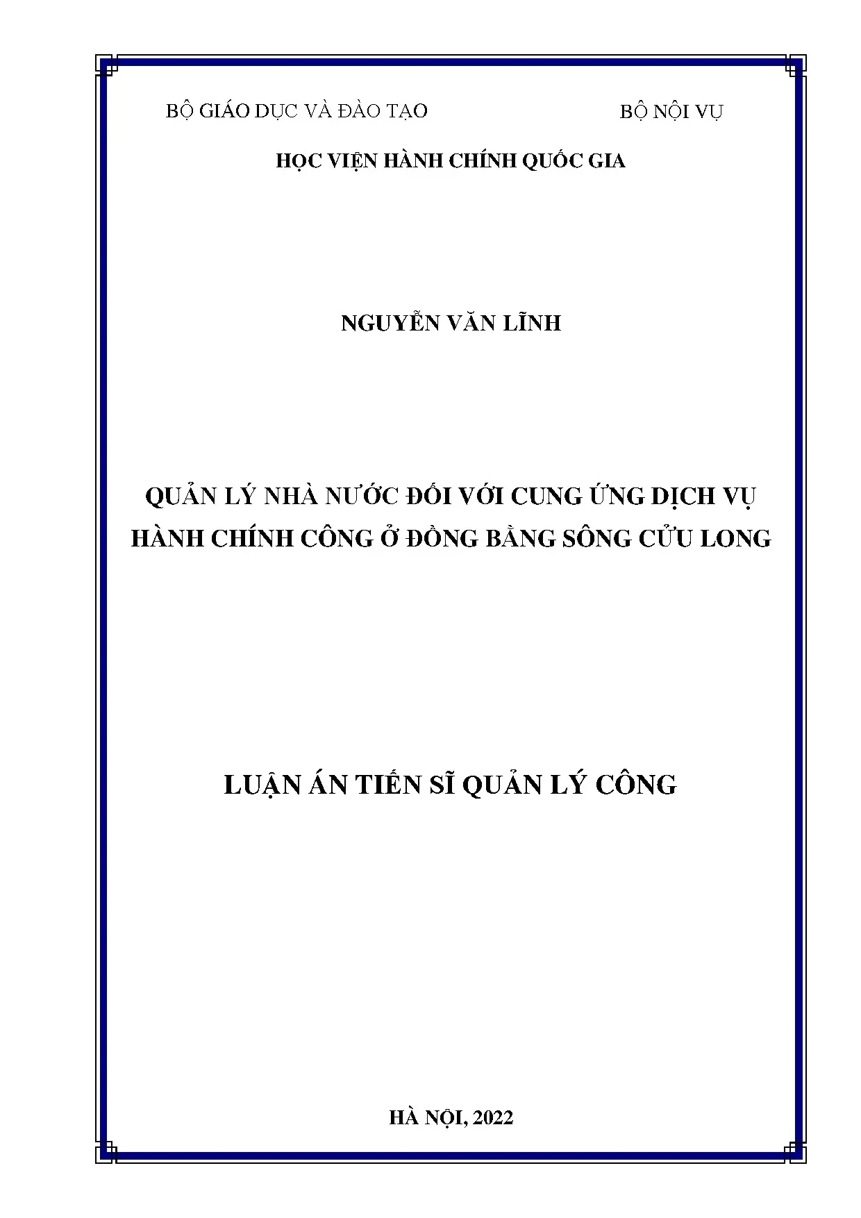 Quản lý nhà nước cung ứng dịch vụ hành chính công ĐBSCL