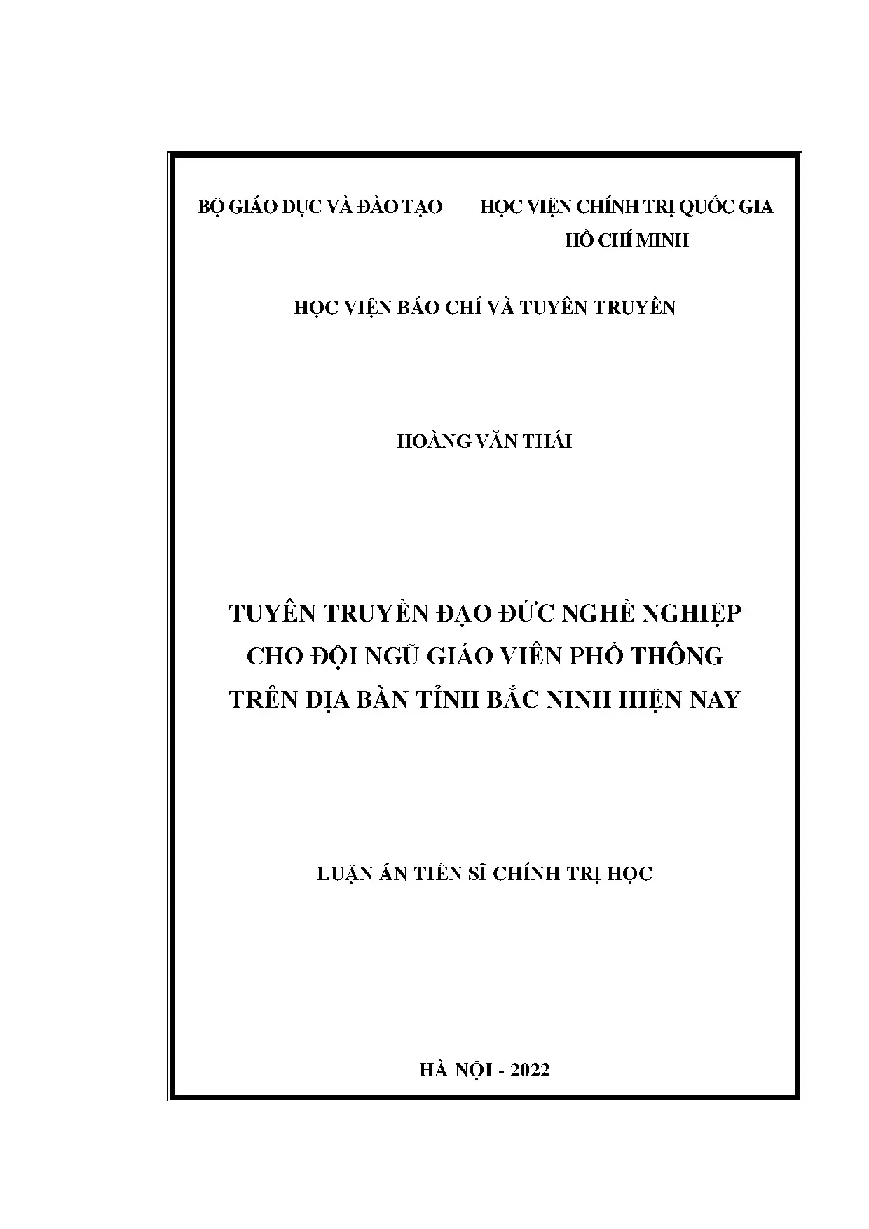 Luận án tiến sĩ tuyên truyền đạo đức nghề nghiệp cho đội ngũ