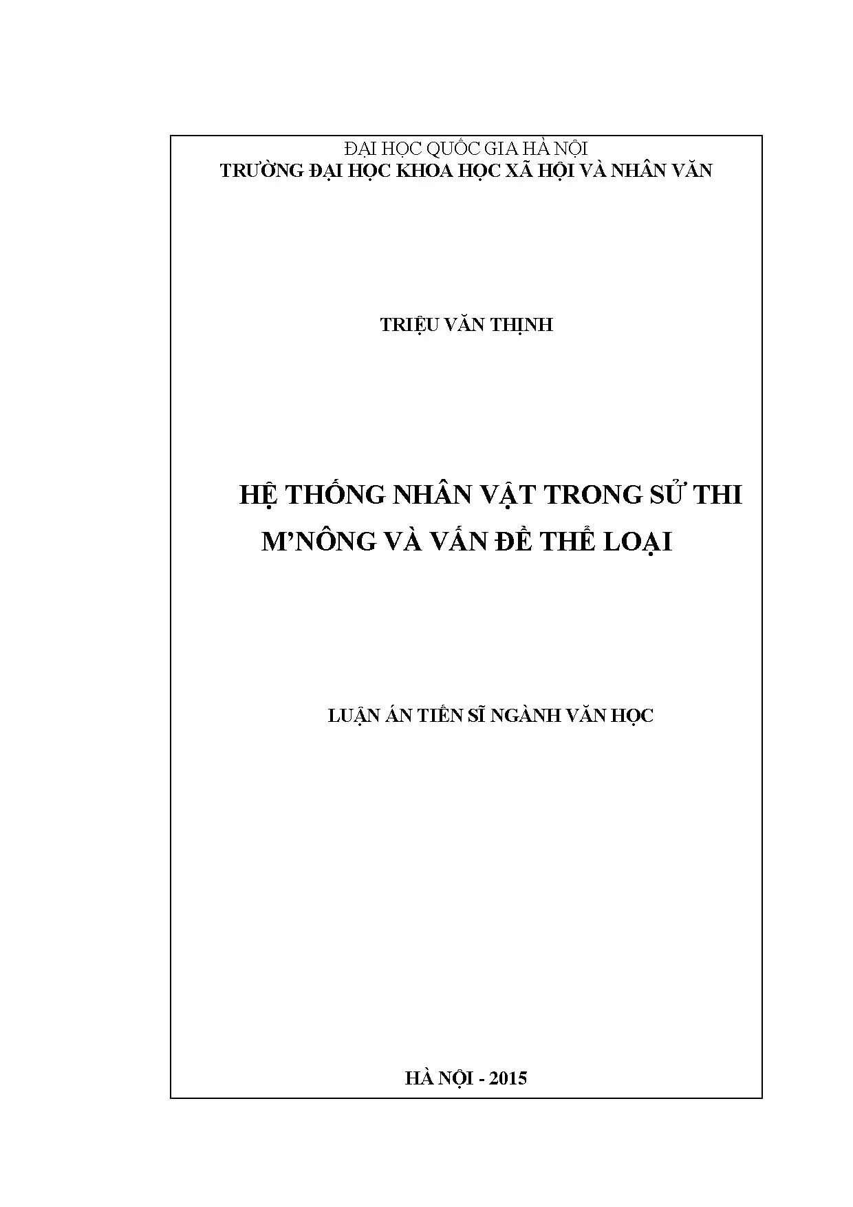 Luận án tiến sĩ hệ thống nhân vật trong sử thi mnông và vấn