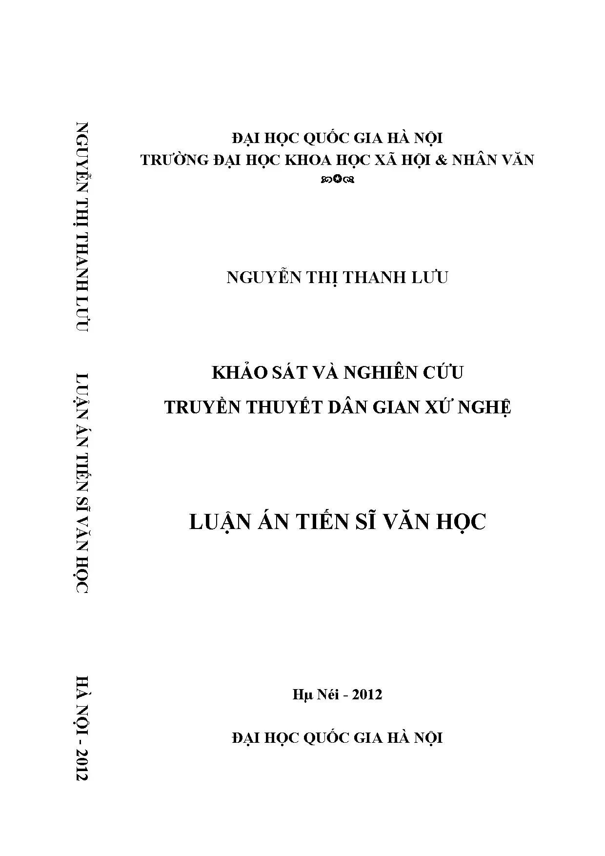 Luận án tiến sĩ khảo sát và nghiên cứu truyền thuyết dân gia