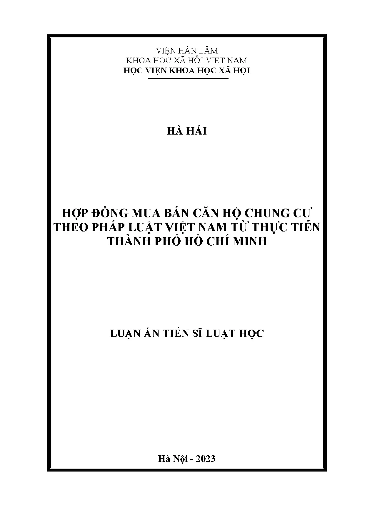 Luận án hợp đồng mua bán căn hộ chung cư pháp luật Việt Nam