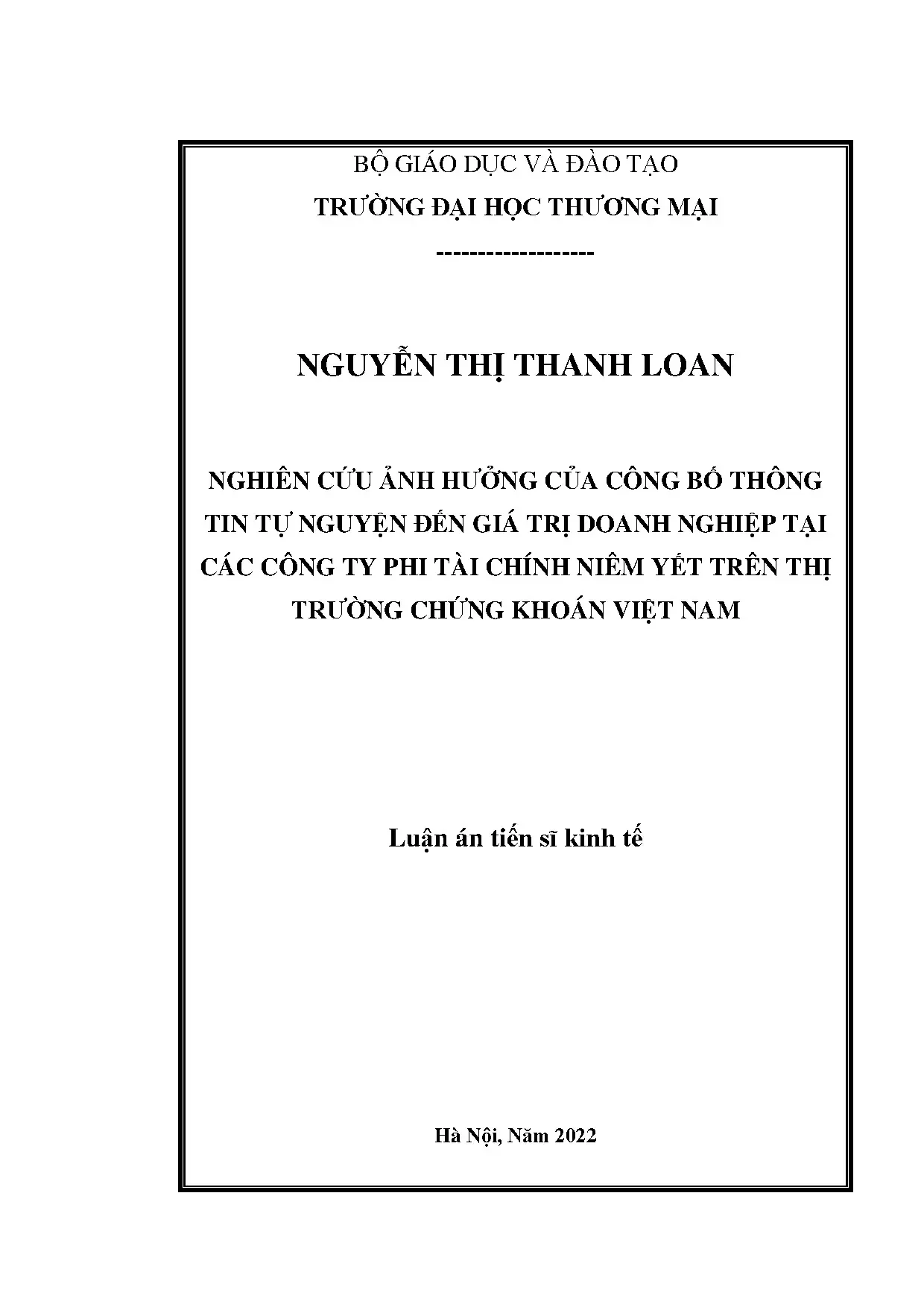 Luận án tiến sĩ nghiên cứu ảnh hưởng của công bố thông tin t