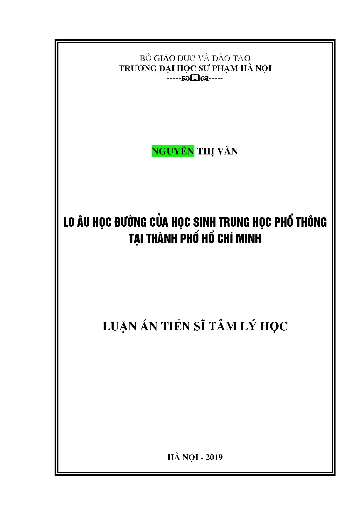 Nghiên cứu lo âu học đường của học sinh THPT tại TP.HCM