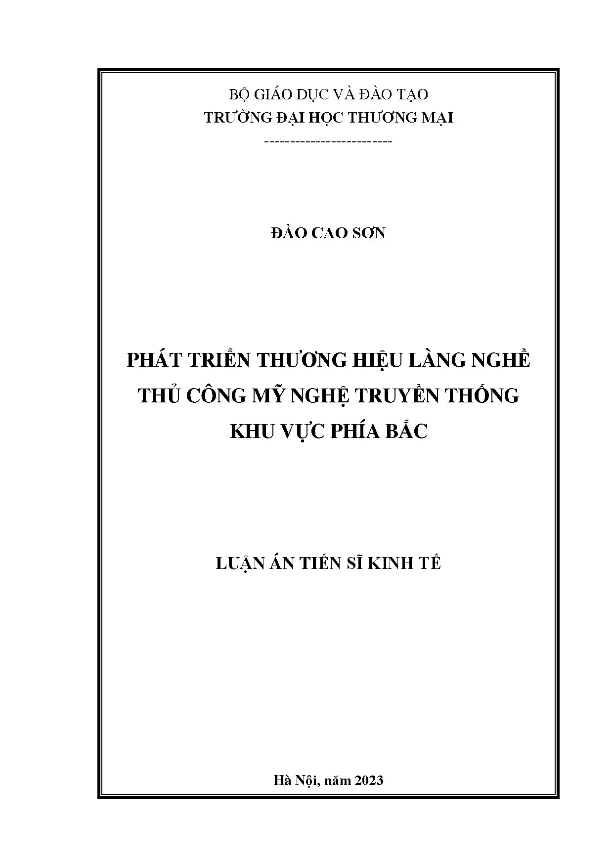 Luận án tiến sĩ kinh tế phát triển thương hiệu làng nghề thủ