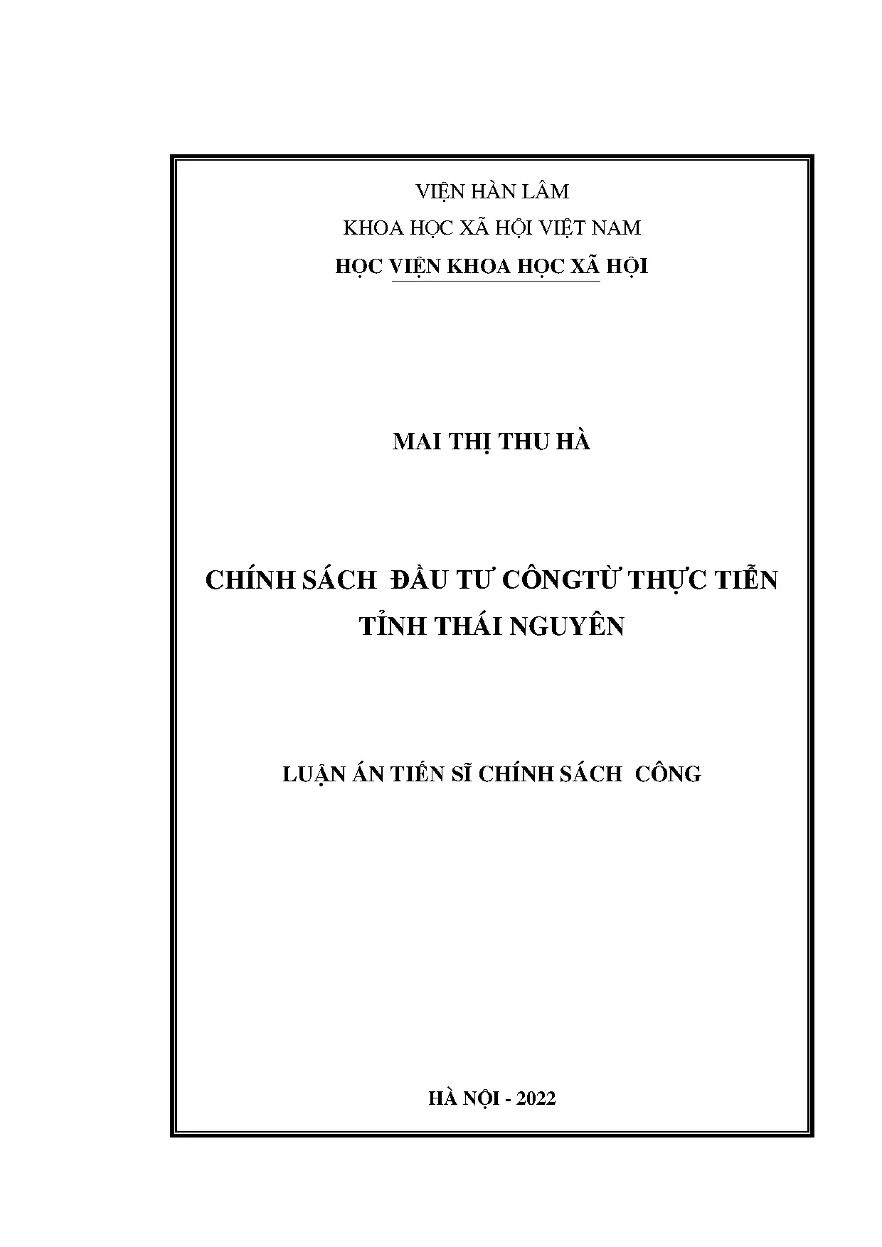 Luận án tiến sĩ chính sách đầu tư công từ thực tiễn tỉnh thá