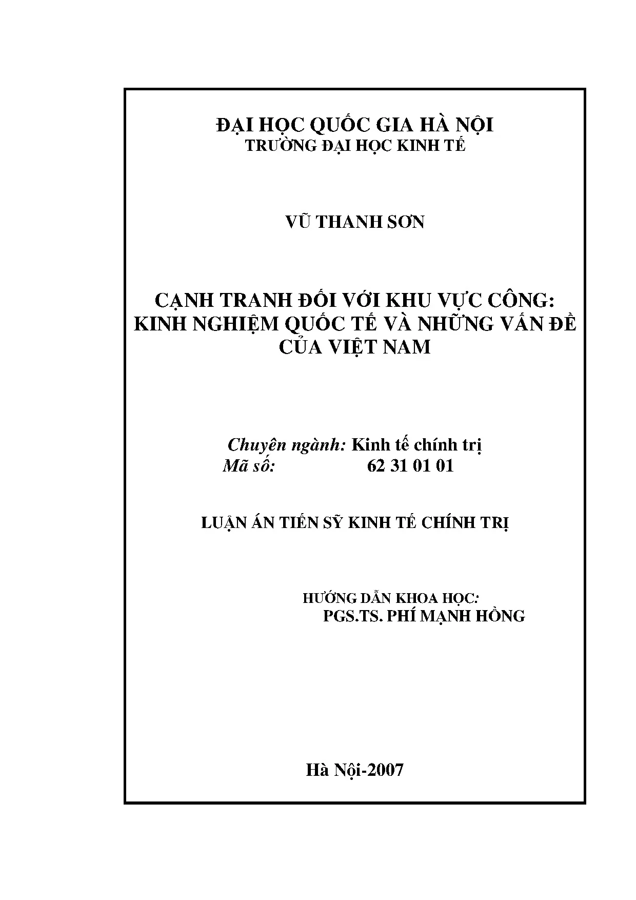 Luận án tiến sĩ cạnh tranh đối với khu vực công kinh nghiệm