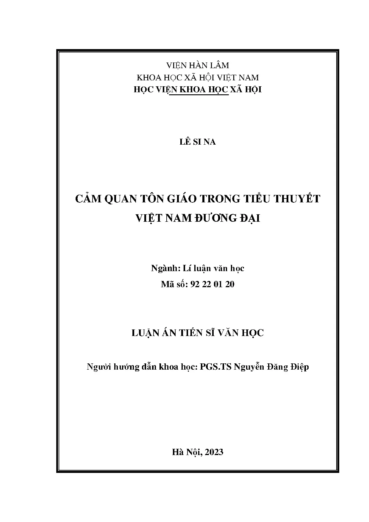 Luận án tiến sĩ: Cảm quan tôn giáo trong tiểu thuyết VN đương đại