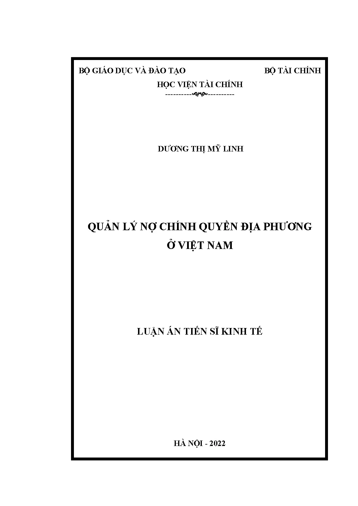 Luận án tiến sĩ quản lý nợ chính quyền địa phương ở việt nam