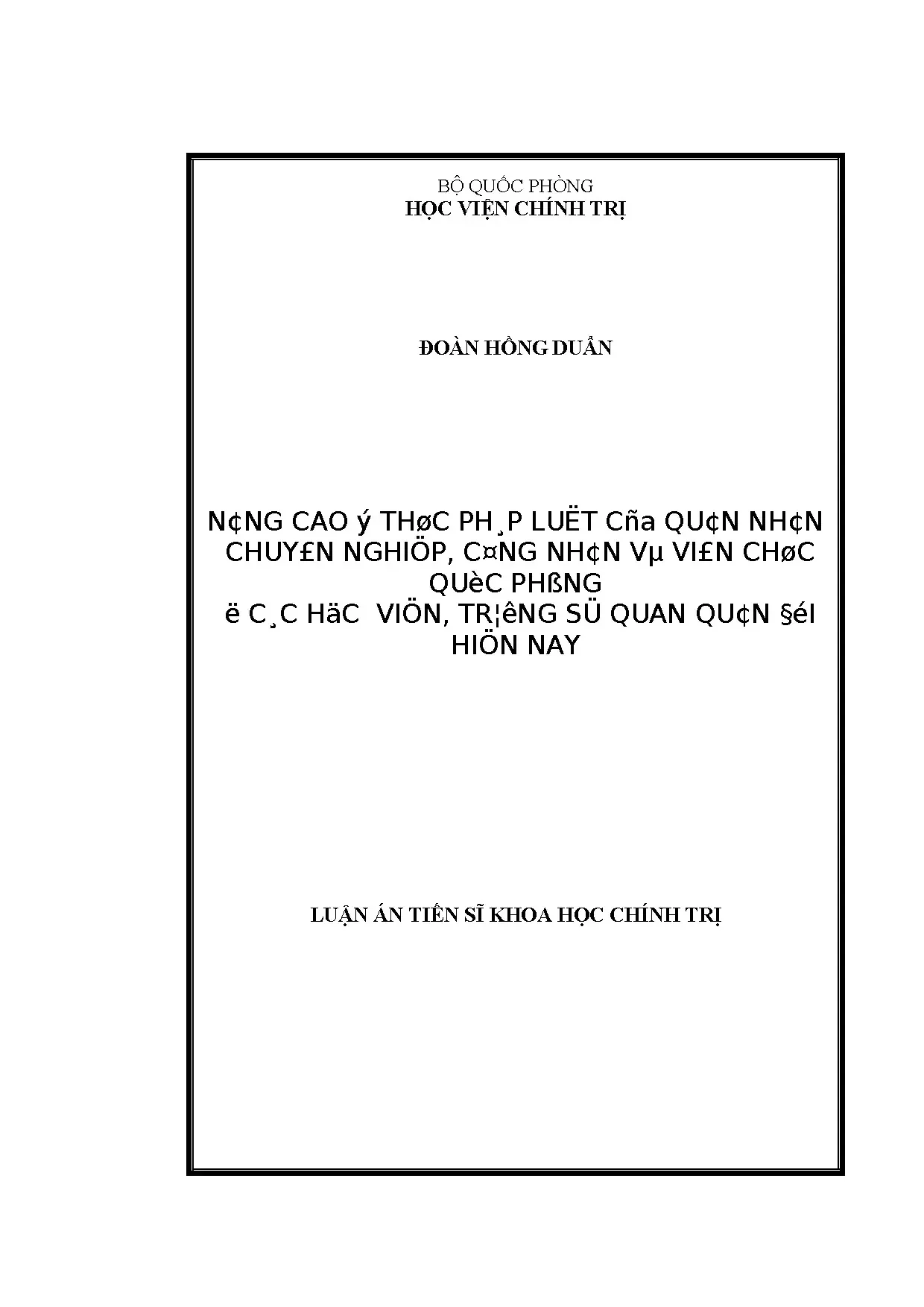 Luận án tiến sĩ nâng cao ý thức pháp luật của quân nhân chuy