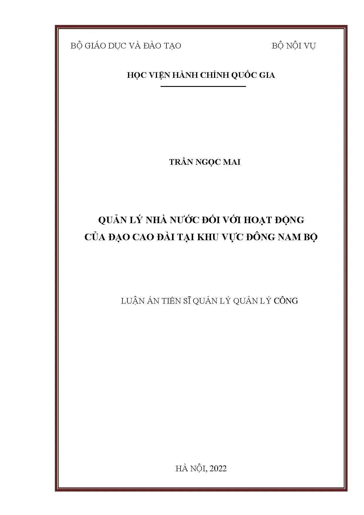Quản lý nhà nước đối với hoạt động của đạo Cao Đài tại Đông Nam Bộ